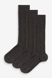 Grey 3 Pack Cable Cotton Rich Knee High School Socks - Image 1 of 4