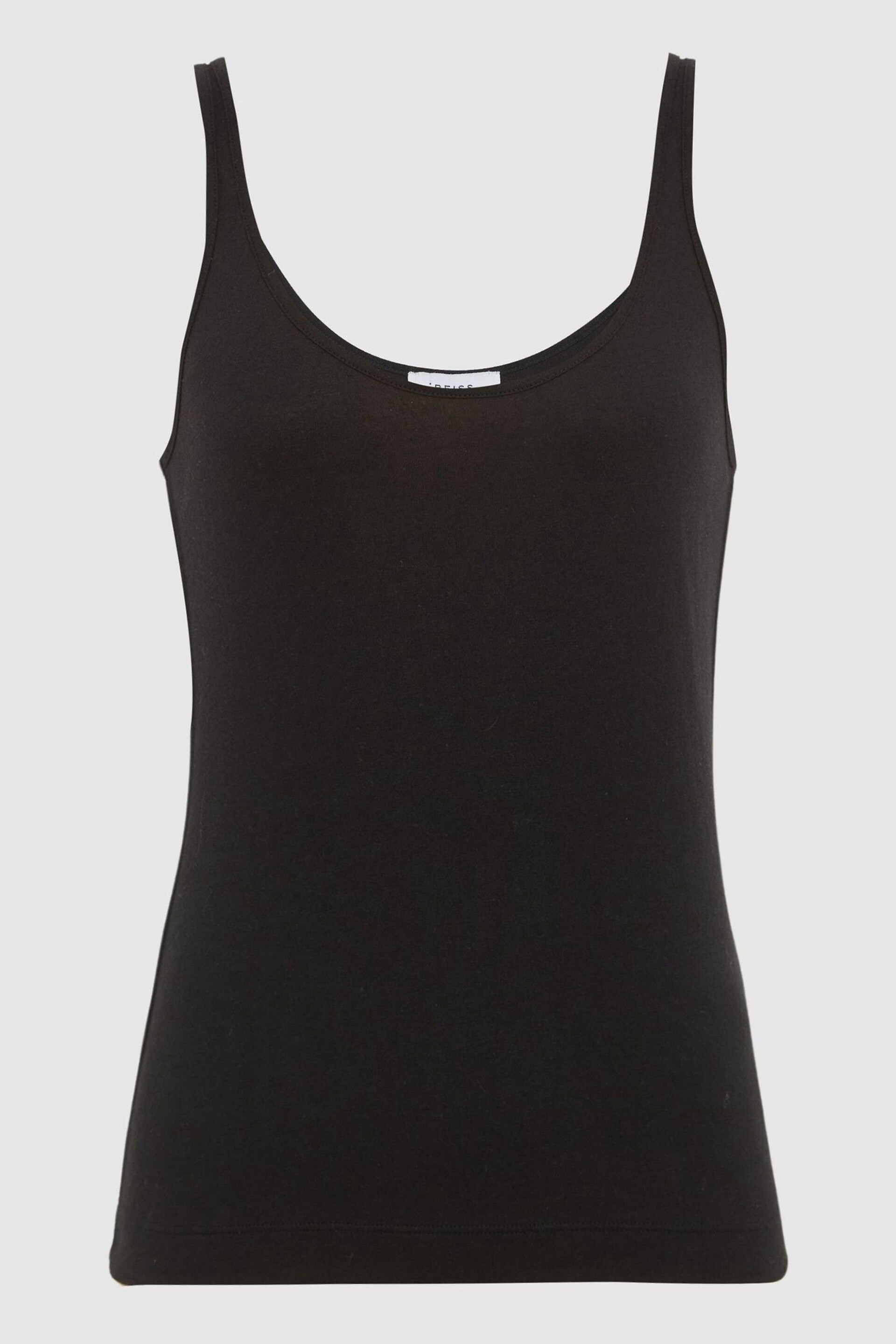 Reiss Black Arla Scoop Neck Second Skin Vest Top - Image 2 of 6