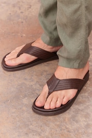 Brown Embossed Leather Flip Flops - Image 1 of 7