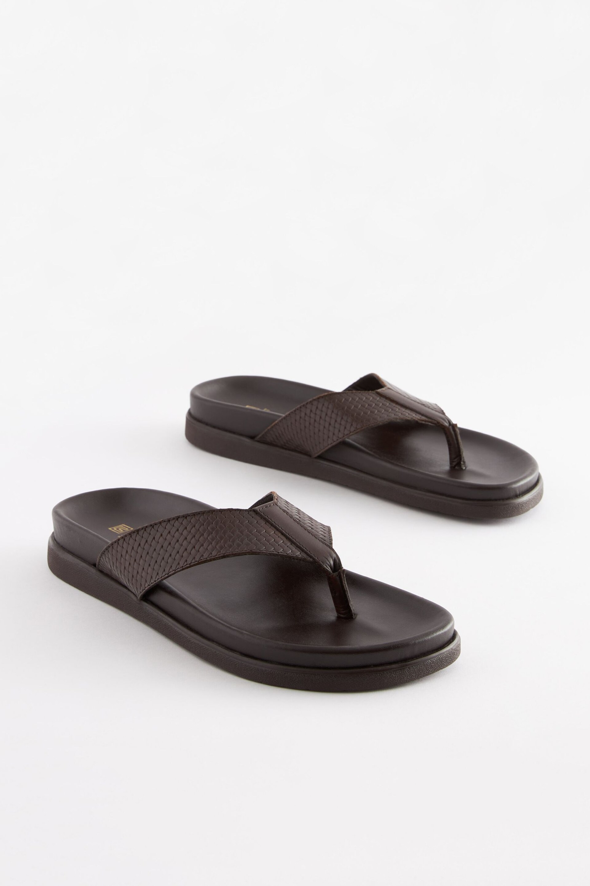 Brown Embossed Leather Flip Flops - Image 2 of 7