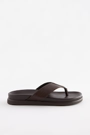 Brown Embossed Leather Flip Flops - Image 3 of 7