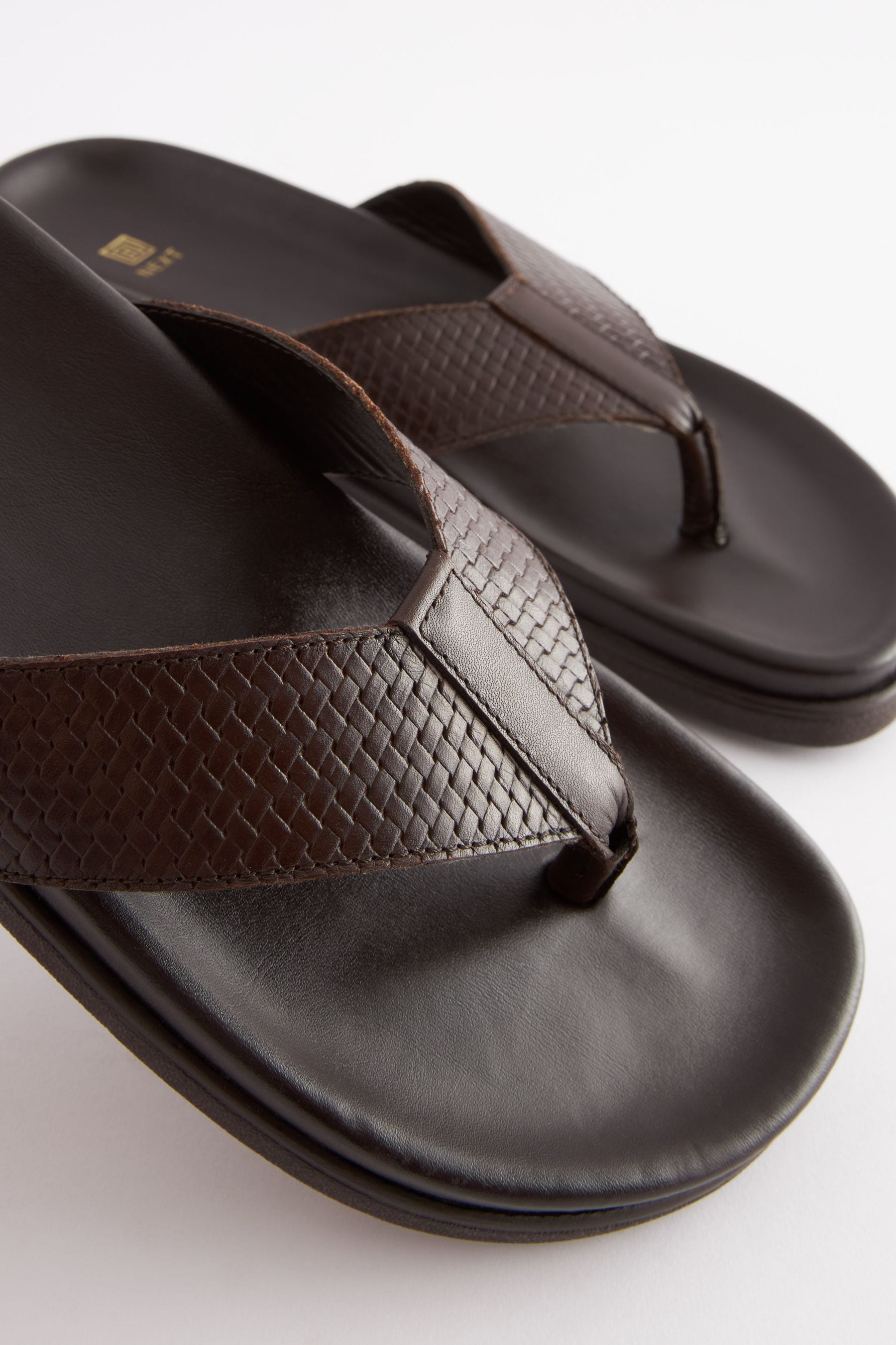 Brown Embossed Leather Flip Flops