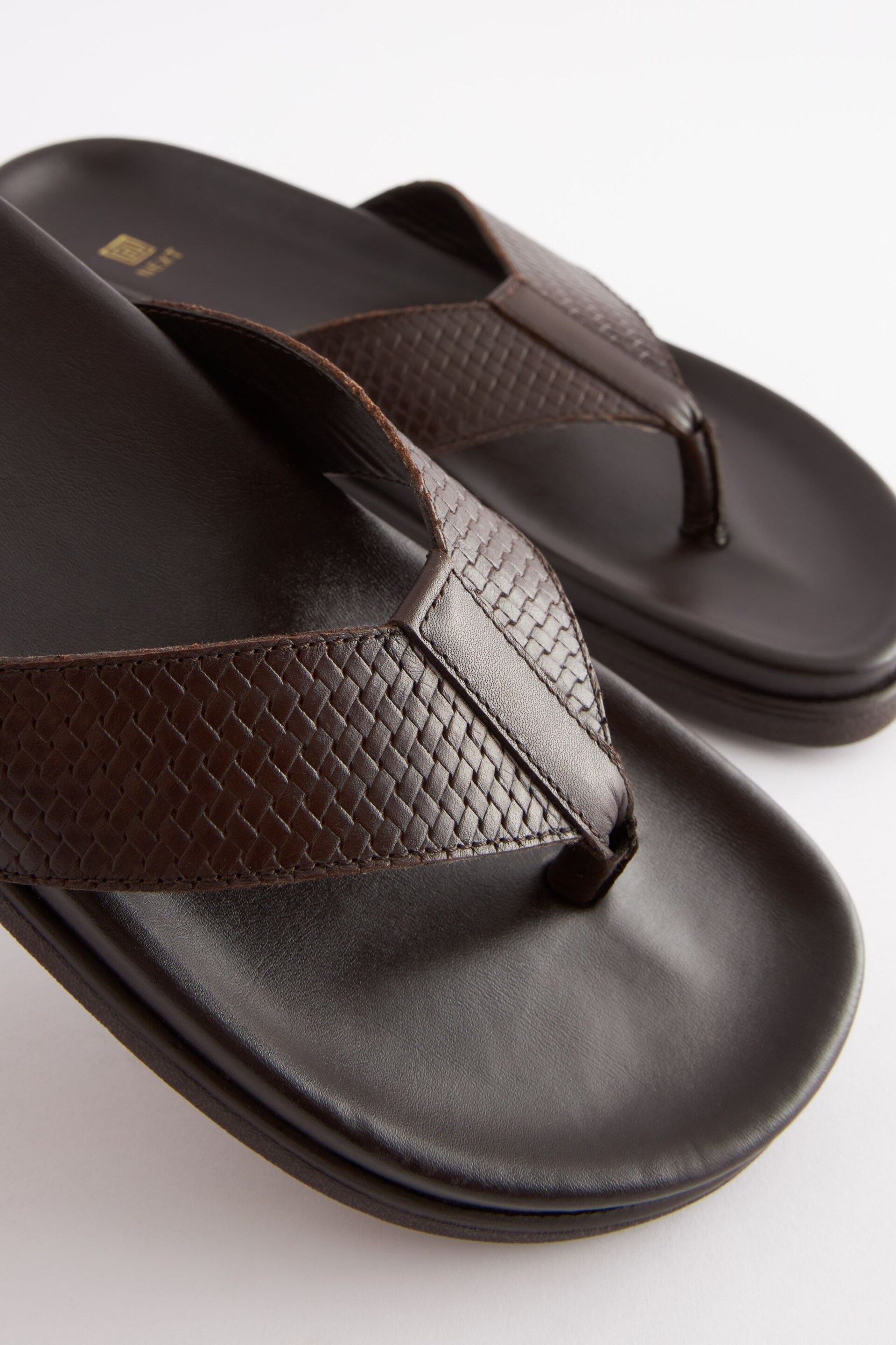 Brown Embossed Leather Flip Flops - Image 4 of 7