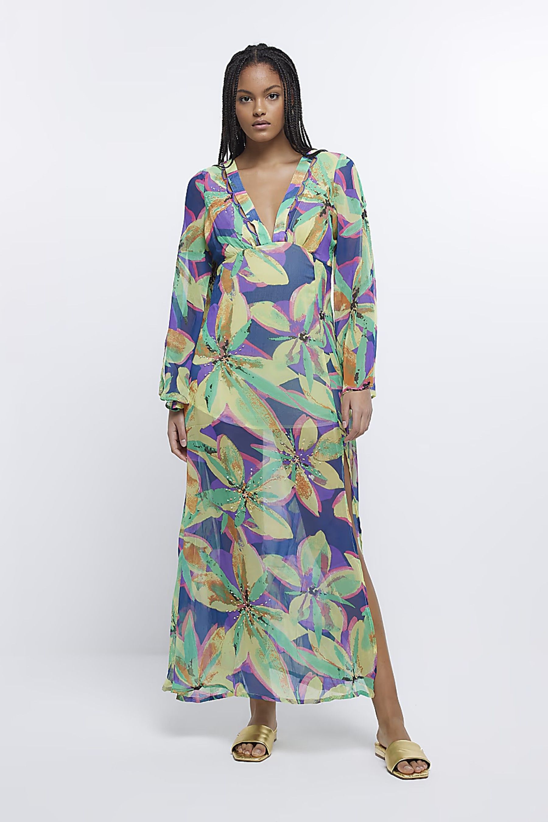 Buy River Island Purple Embellished Flare Sleeve Maxi Dress from Next Luxembourg