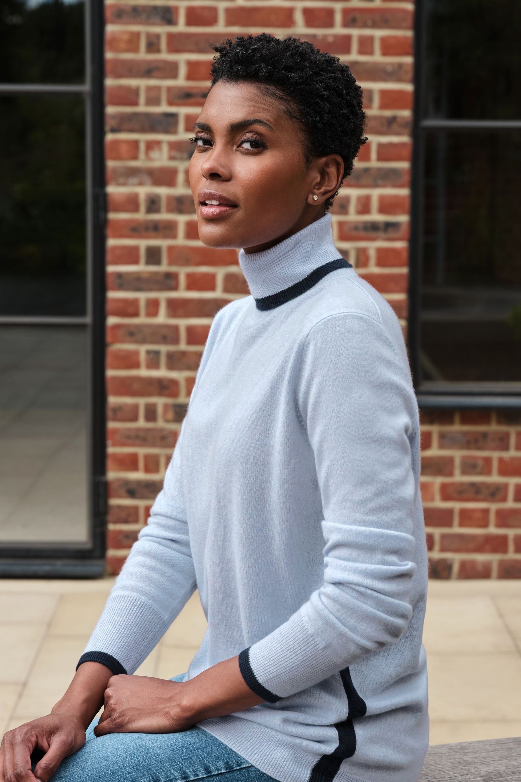 Buy Pure Collection Blue Cashmere Tipped Boyfriend Polo Sweater from Next Austria
