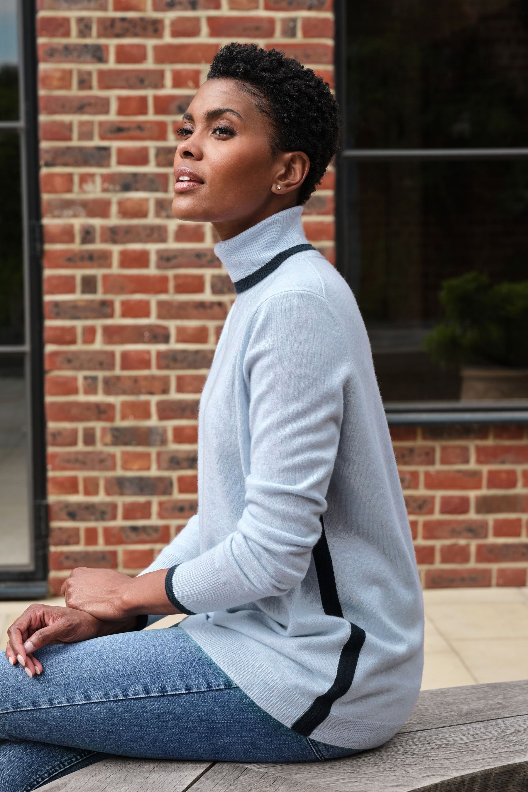Buy Pure Collection Blue Cashmere Tipped Boyfriend Polo Sweater from Next Austria