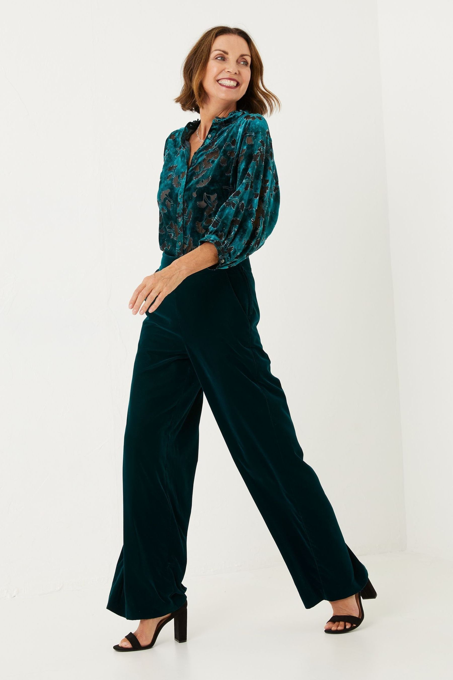 Buy FatFace Green Wide Leg Velvet Trousers from Next Luxembourg
