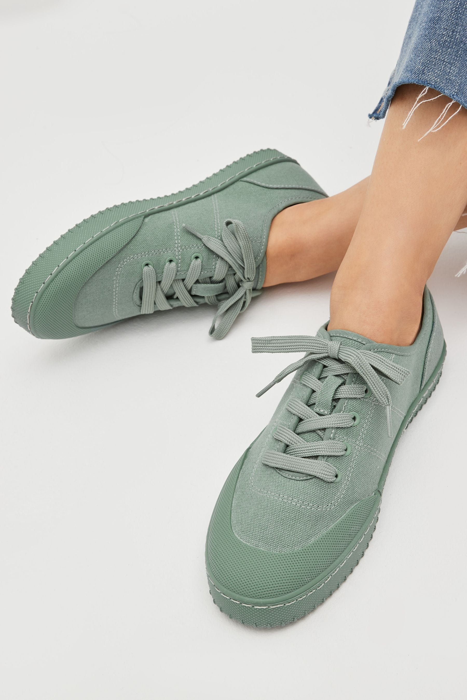 Buy Green Forever Comfort Lace Up Canvas Trainers from Next Luxembourg