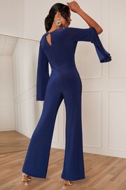 Chi Chi London Blue V-Neck Split Sleeve Jumpsuit - Image 2 of 4