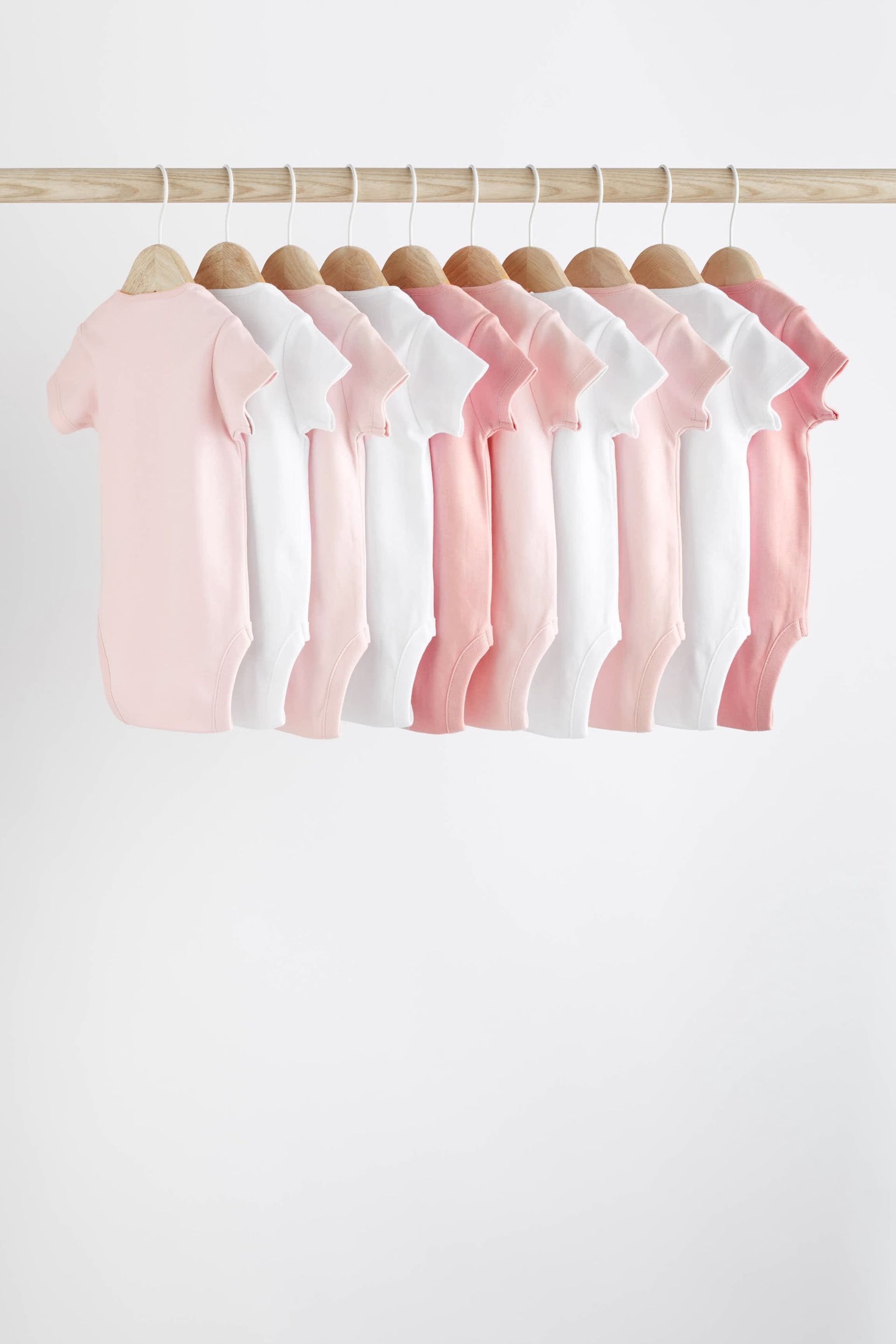 Pink/White 10 Pack Short Sleeve Baby Bodysuits - Image 2 of 6