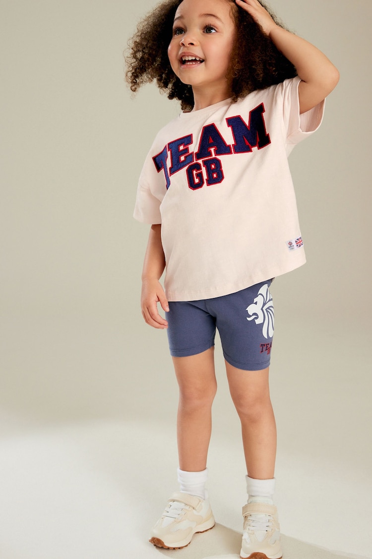 Pink/Blue 100% Cotton Team GB T-Shirt and Cycle Shorts Set (3mths-7yrs) - Image 1 of 8