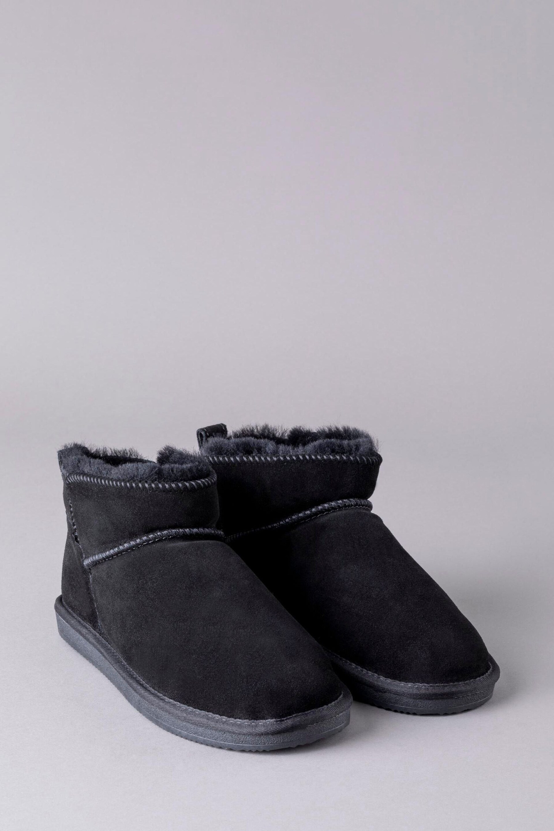 Lakeland Leather Black Ladies Sheepskin Mini Boot Slippers - Image 2 of 5
