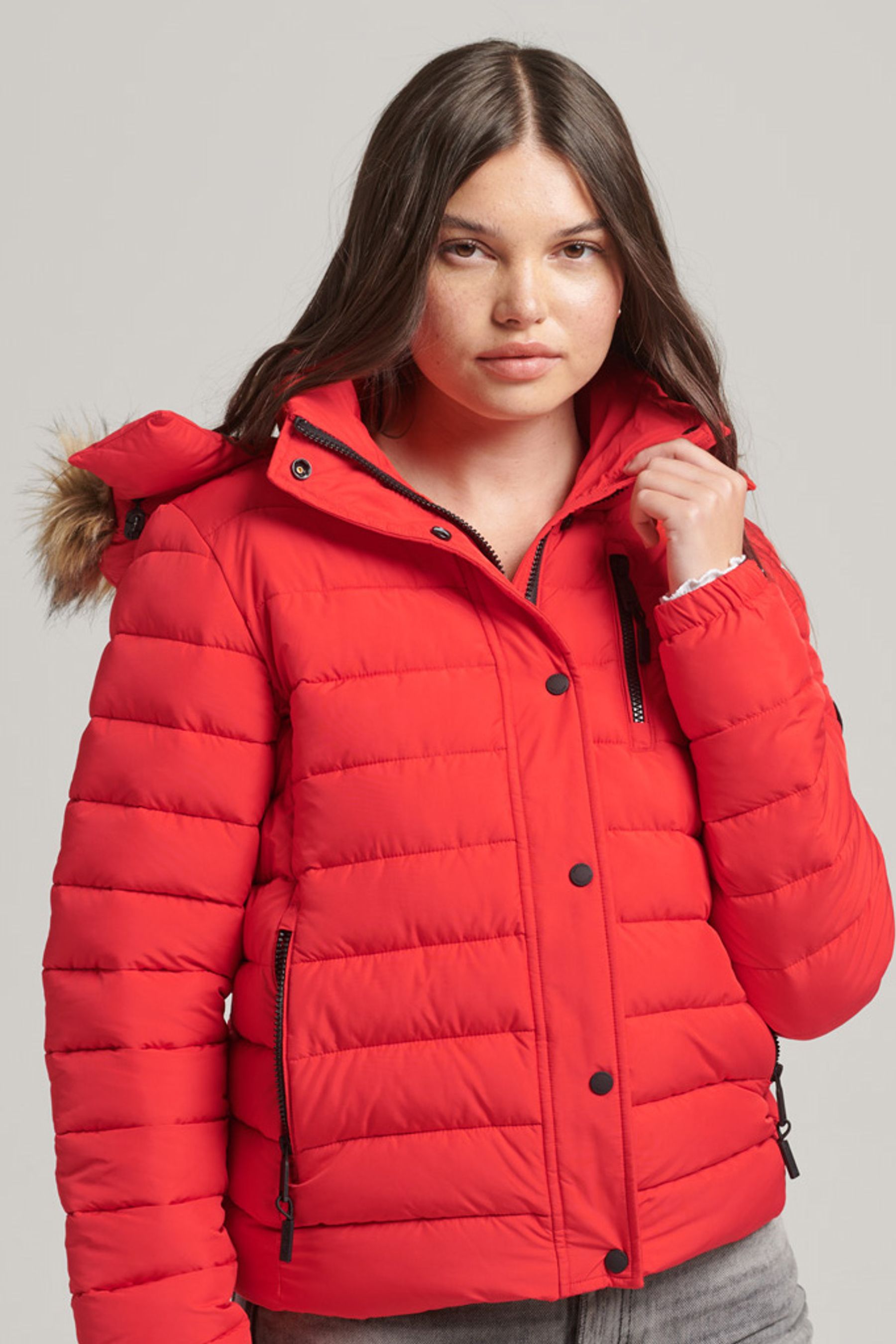 Buy Superdry Red Faux Fur Short Hooded Puffer Jacket from Next Luxembourg