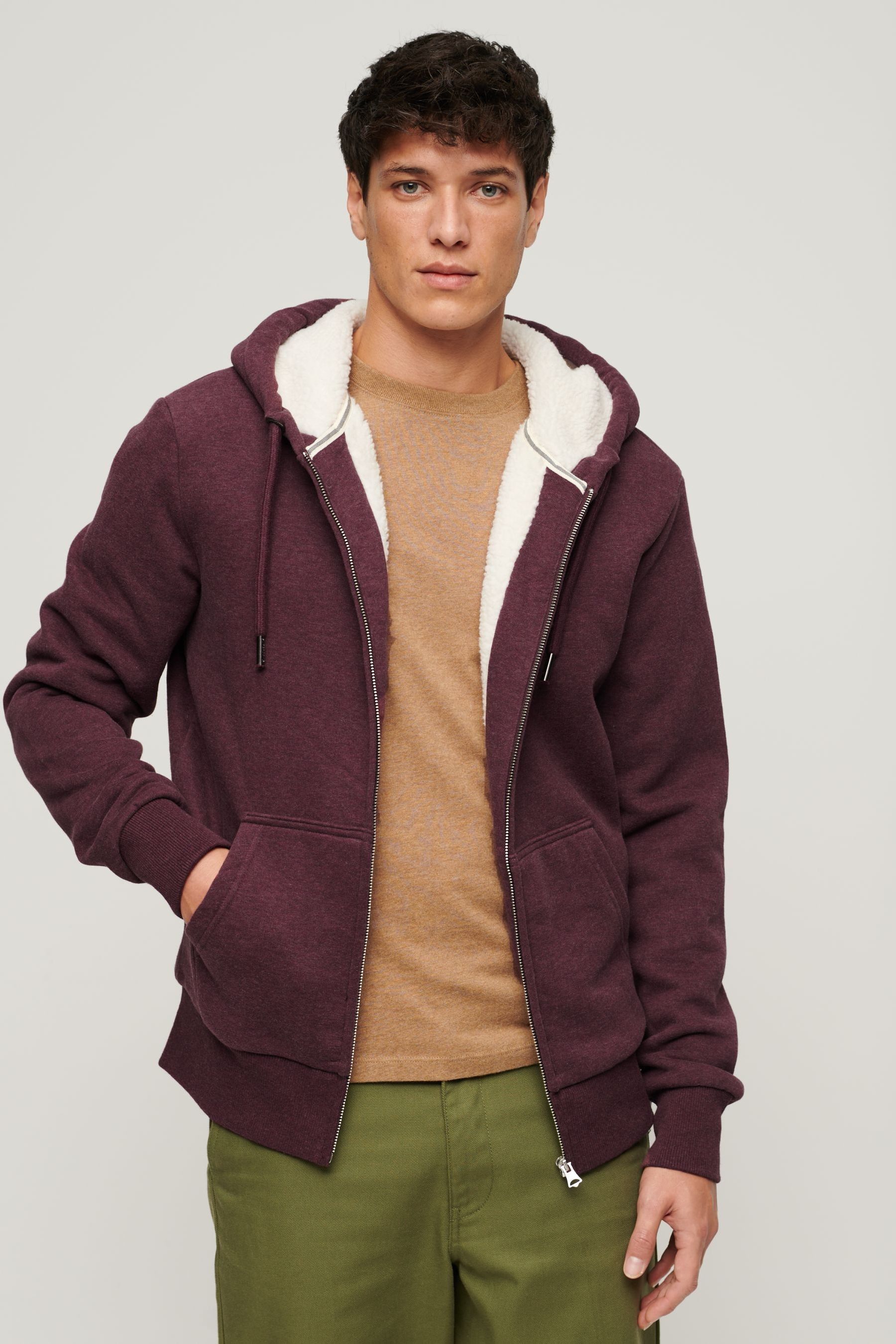 Buy Superdry Burgundy Marl Essential Borg Lined Zip Hoodie from Next Luxembourg