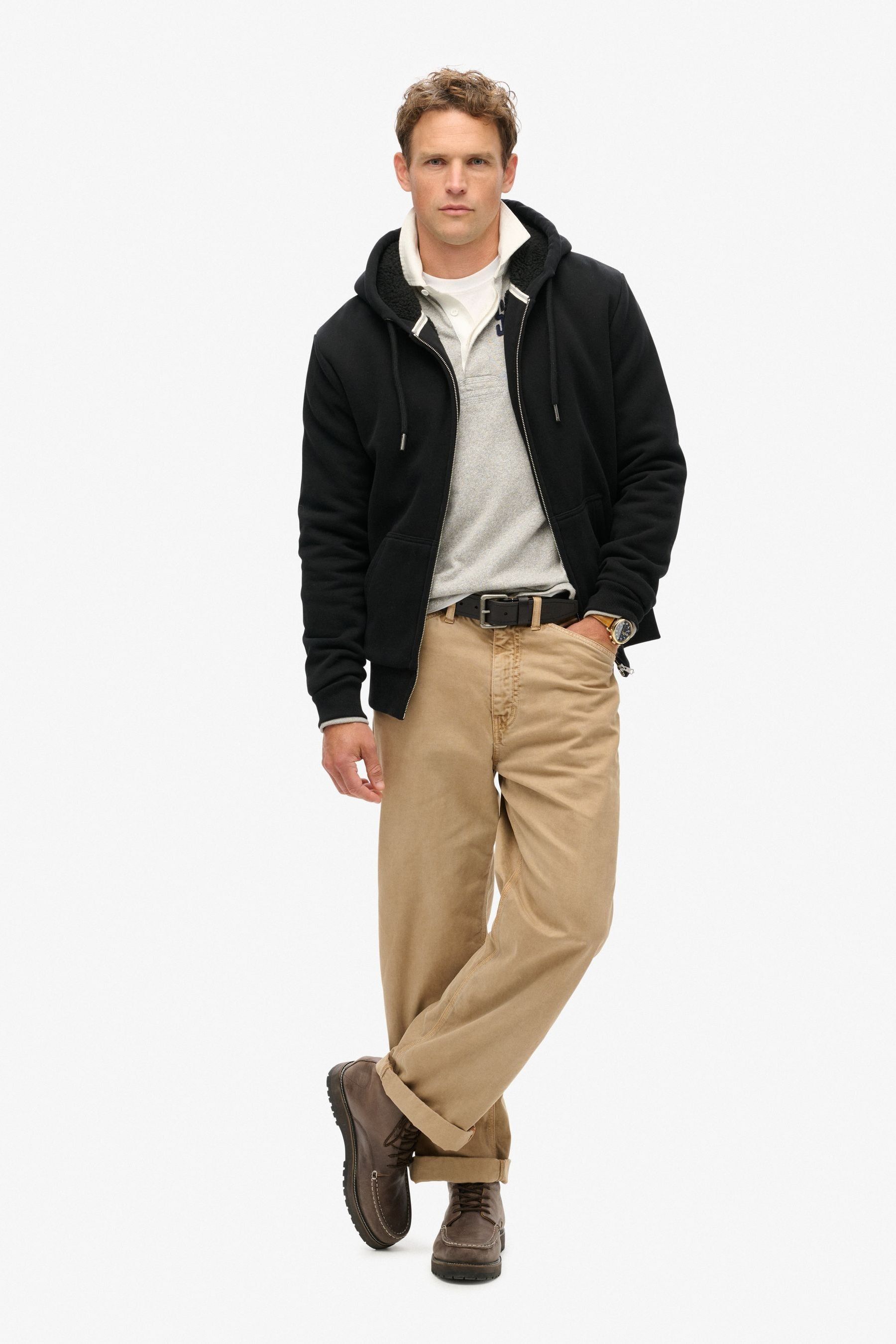 Black hooded borg lined jacket deals