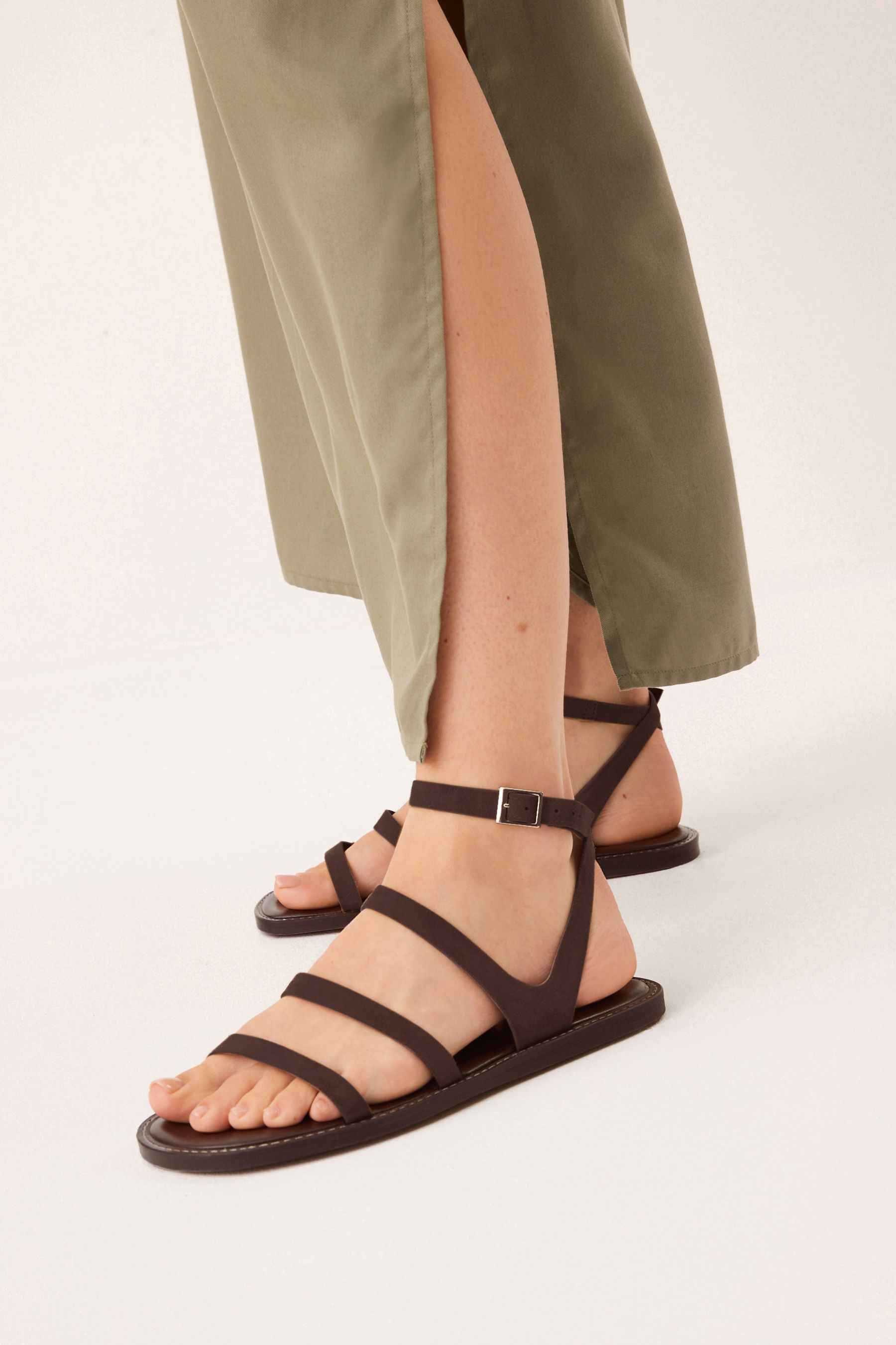 Buy Chocolate Brown Forever Comfort Leather Simple Flat Sandals With Ankle Strap from Next Luxembourg