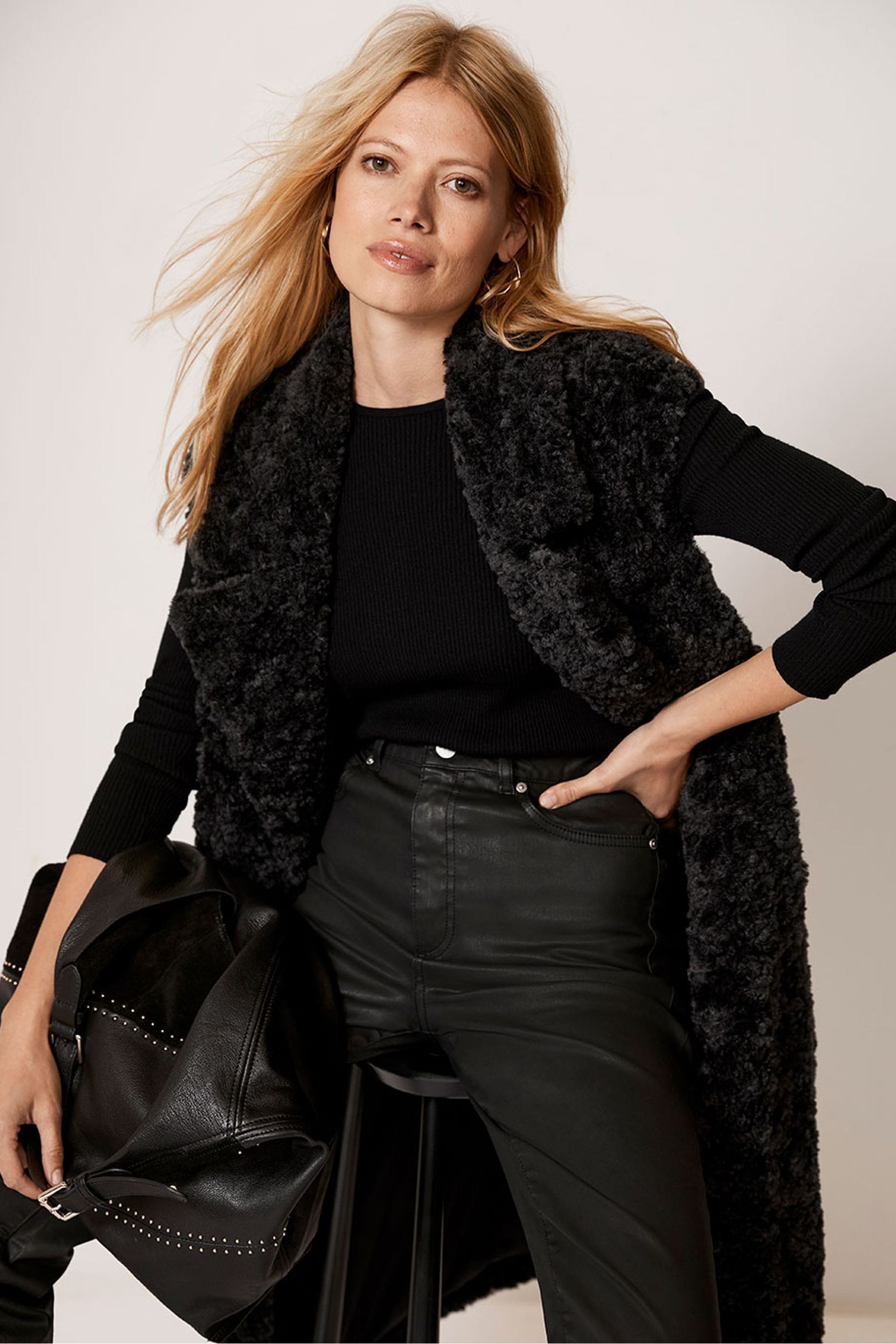 Buy Mint Velvet Dark Grey Faux Fur Long Gilet from Next Luxembourg