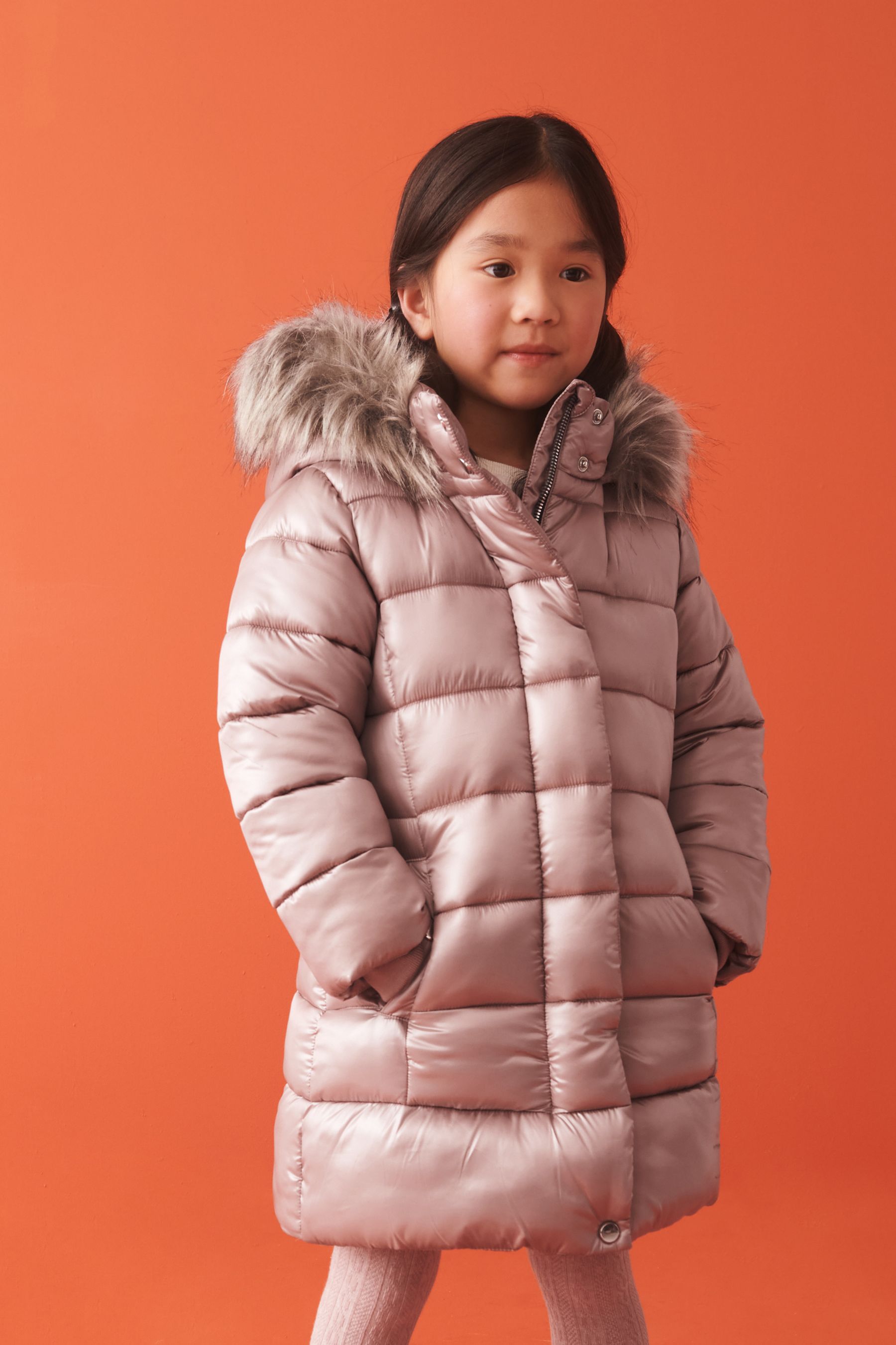 Buy Toffee Pink Shower Resistant Faux Fur Trim Padded Coat 3 16yrs from Next Luxembourg