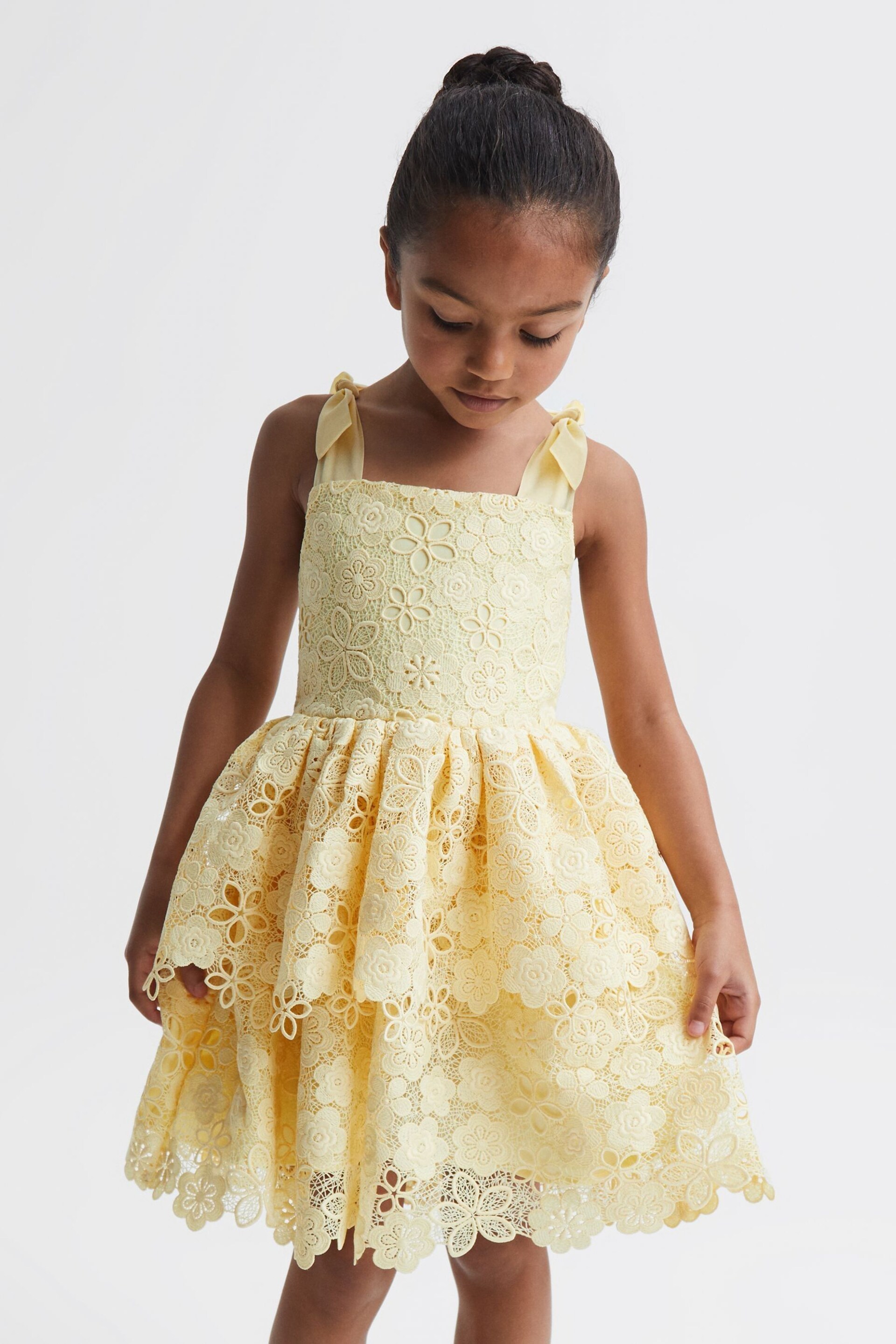 Reiss Lemon Bethany Junior Bow Strap Lace Dress - Image 1 of 6