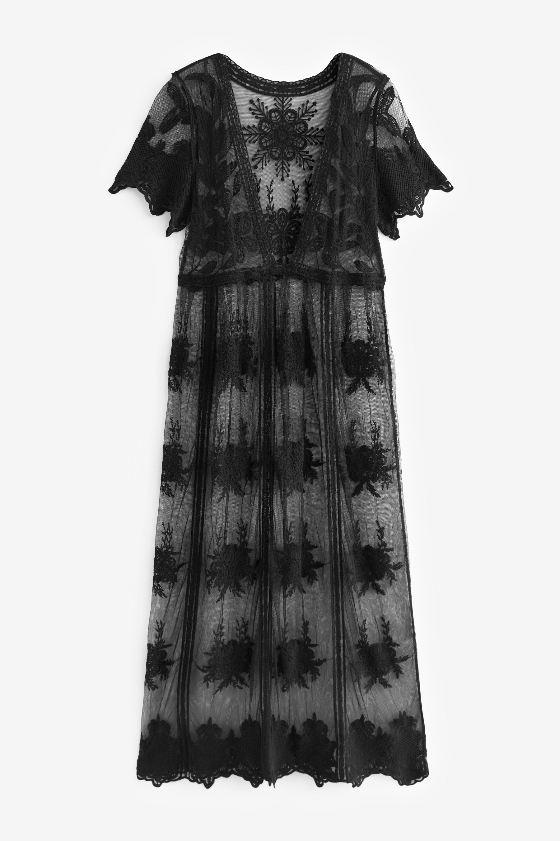 Buy Black Sheer Lace Embroidered Maxi Beach Coverup Dress from Next Luxembourg