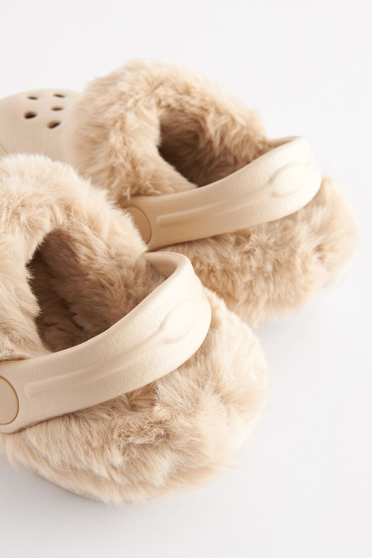 Neutral Beige Faux Fur Lined Clog Slippers - Image 3 of 5