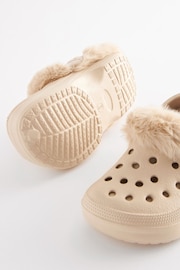 Neutral Beige Faux Fur Lined Clog Slippers - Image 4 of 5