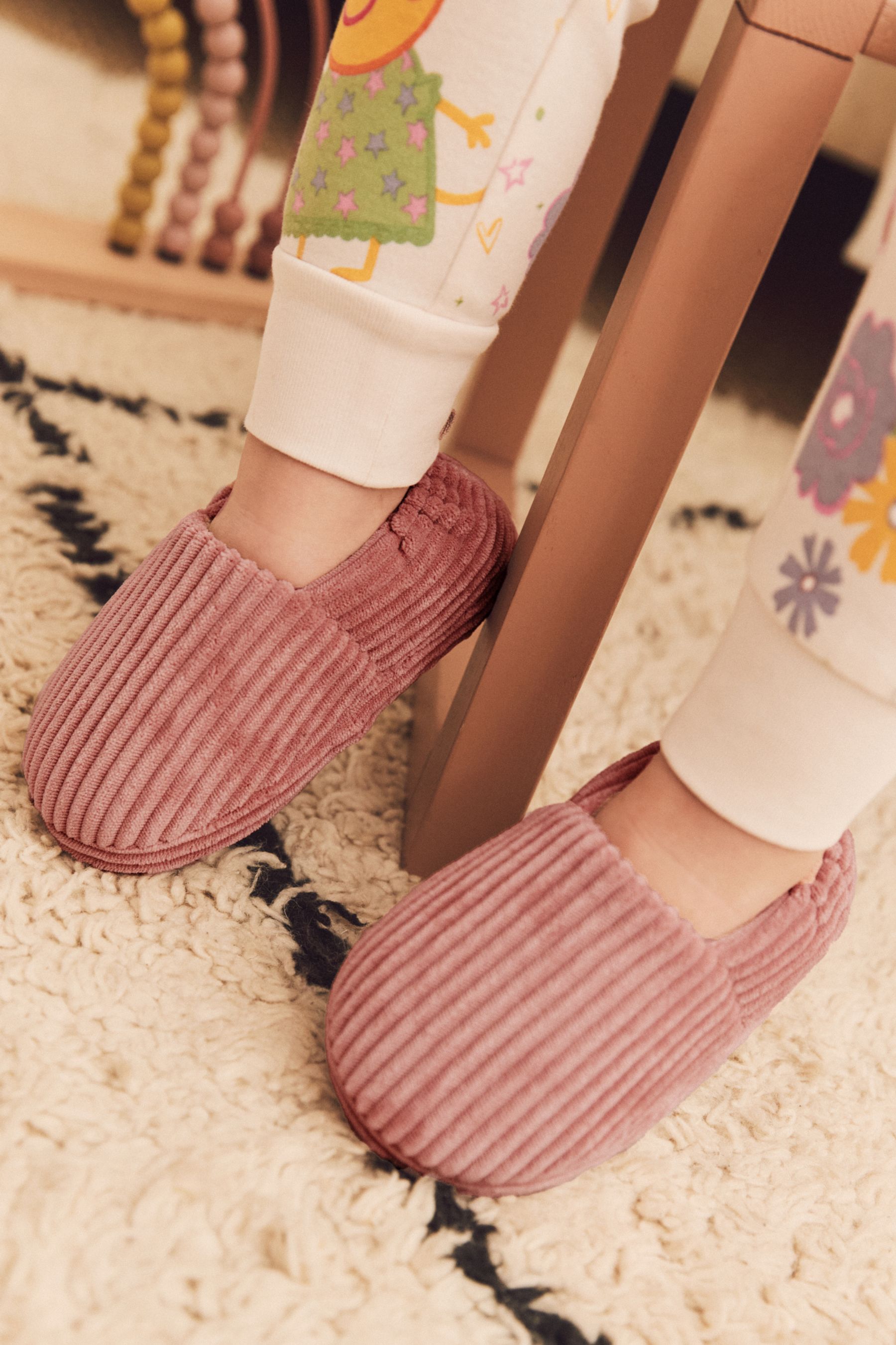 Buy Pink Corduroy Teddy Borg Fleece Slippers from Next Luxembourg
