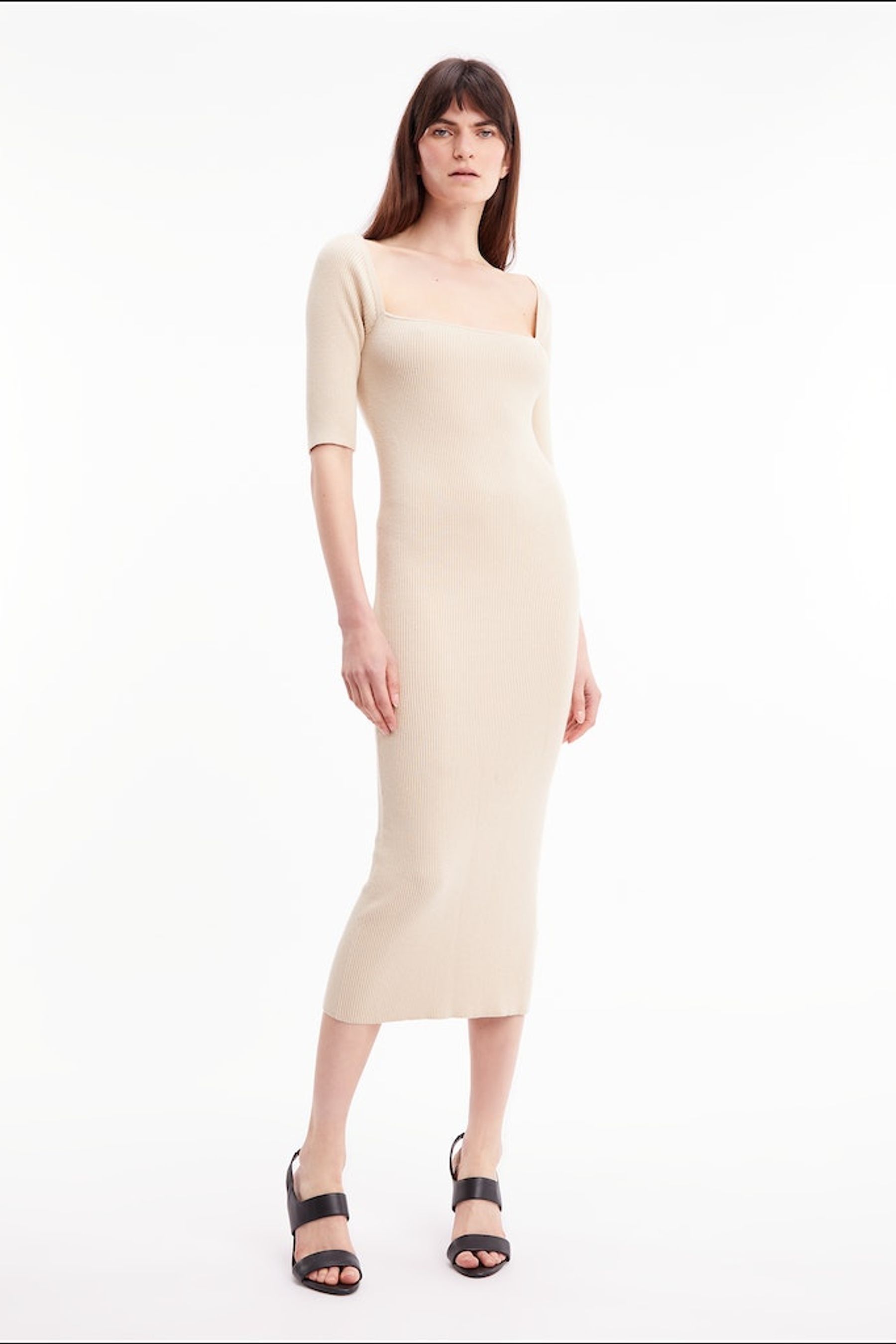 Buy Calvin Klein Rib Square Neck Midi Cream Dress from Next Lithuania