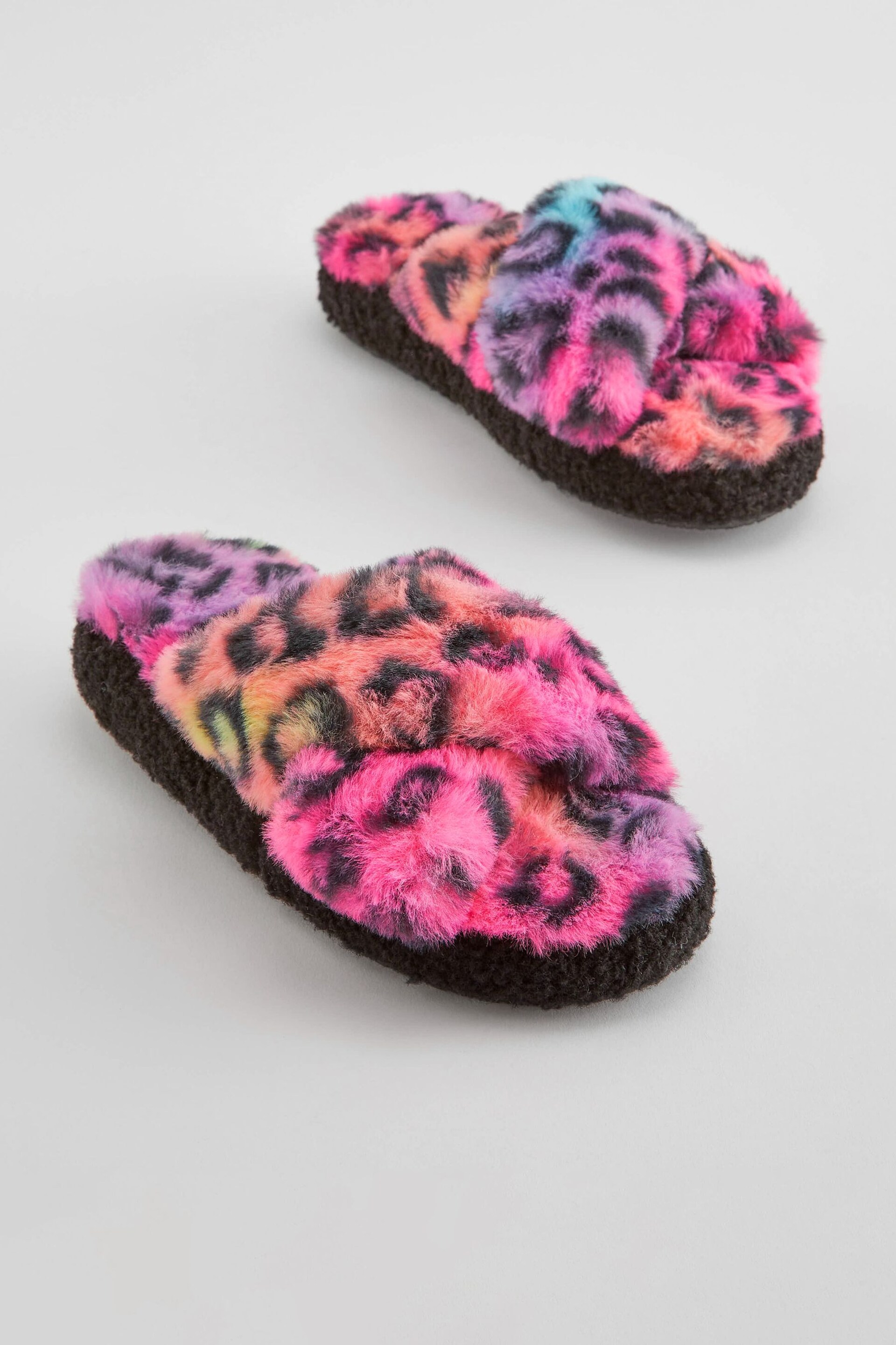 Bright Animal Print Faux Fur Slider Slippers - Image 4 of 9