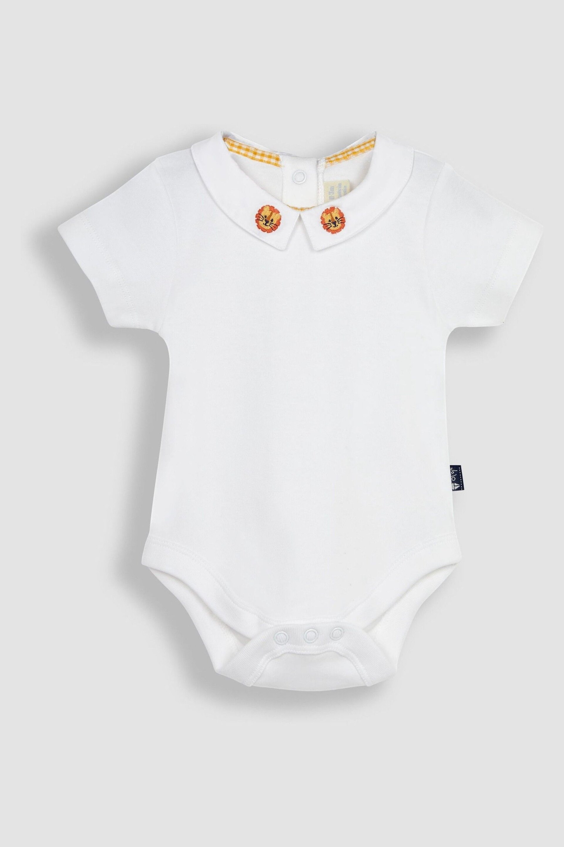 JoJo Maman Bébé White Lion Embroidered Collar Bodysuit - Image 1 of 5