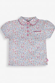 JoJo Maman Bébé Pink Summer Ditsy Floral Pretty Polo Shirt - Image 1 of 2