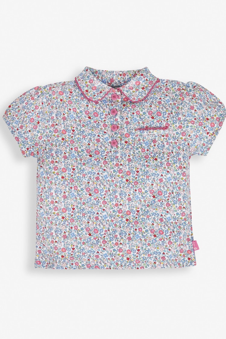 JoJo Maman Bébé Pink Summer Ditsy Floral Pretty Polo Shirt - Image 1 of 2