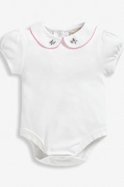 JoJo Maman Bébé White Floral Embroidered Collar Bodysuit - Image 1 of 2