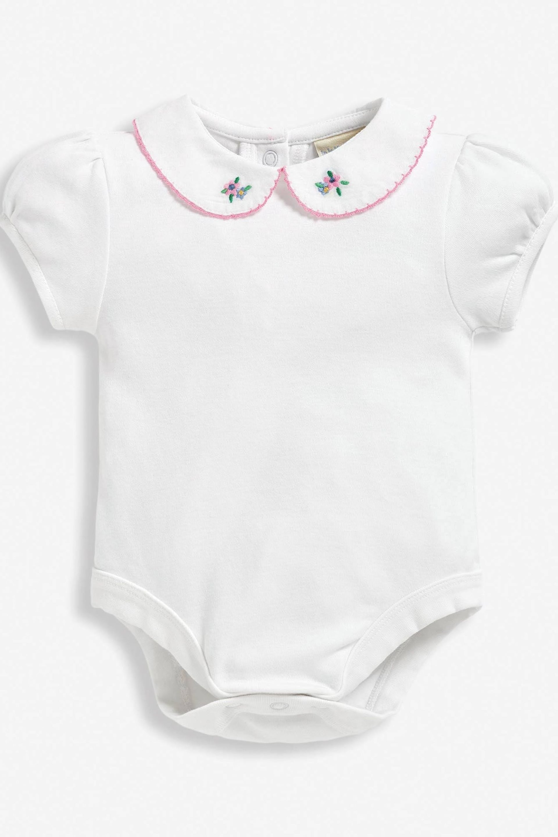 JoJo Maman Bébé White Floral Embroidered Collar Bodysuit - Image 1 of 2