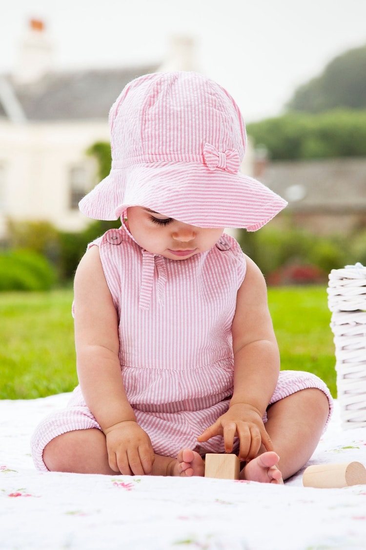 JoJo Maman Bébé Pink Seersucker Stripe Floppy Sun Hat - Image 1 of 3