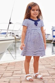 JoJo Maman Bébé White Navy Stripe Short Sleeve Sailor Jersey Dress - Image 1 of 5