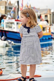 JoJo Maman Bébé White Navy Stripe Short Sleeve Sailor Jersey Dress - Image 2 of 5