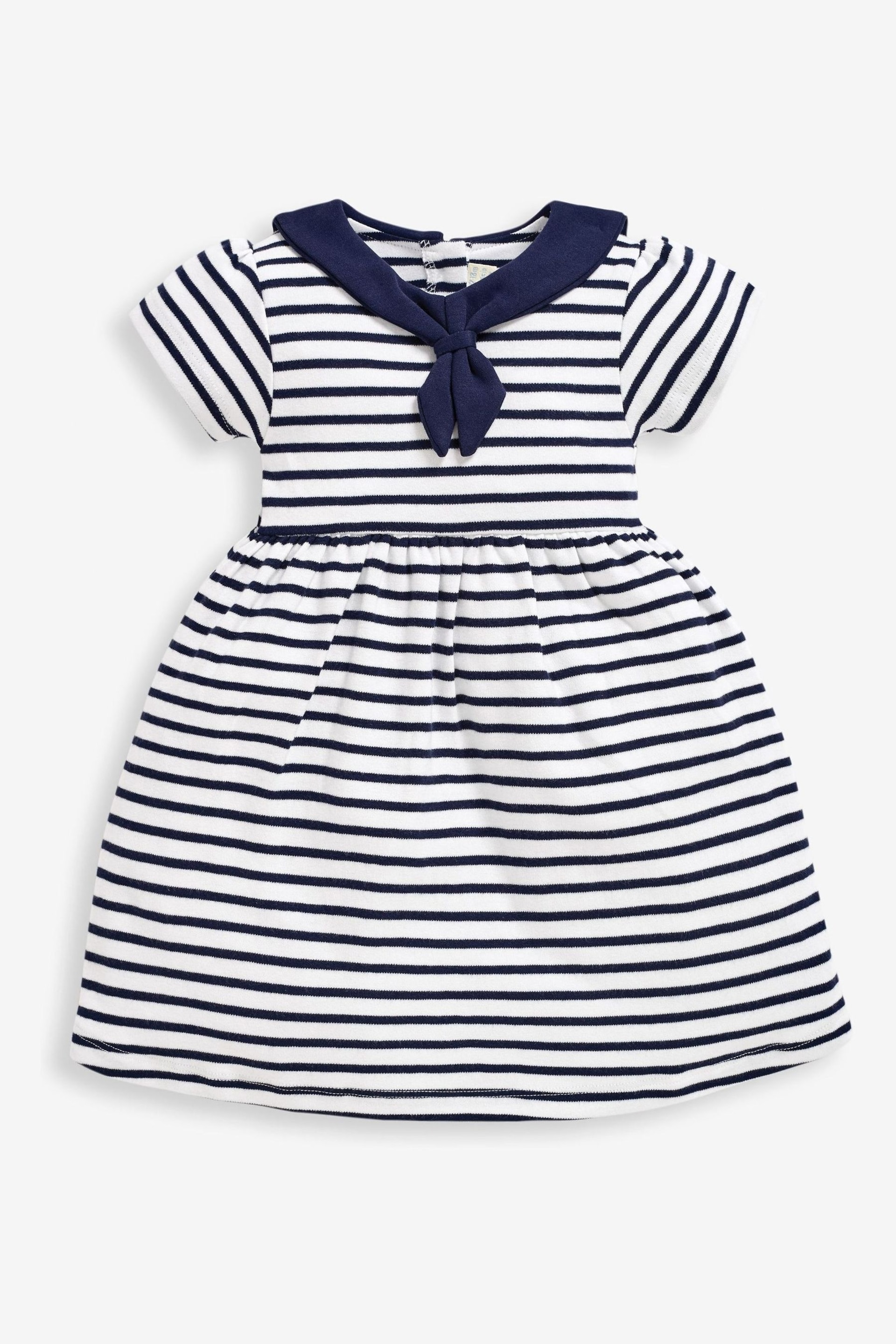 JoJo Maman Bébé White Navy Stripe Short Sleeve Sailor Jersey Dress - Image 3 of 5