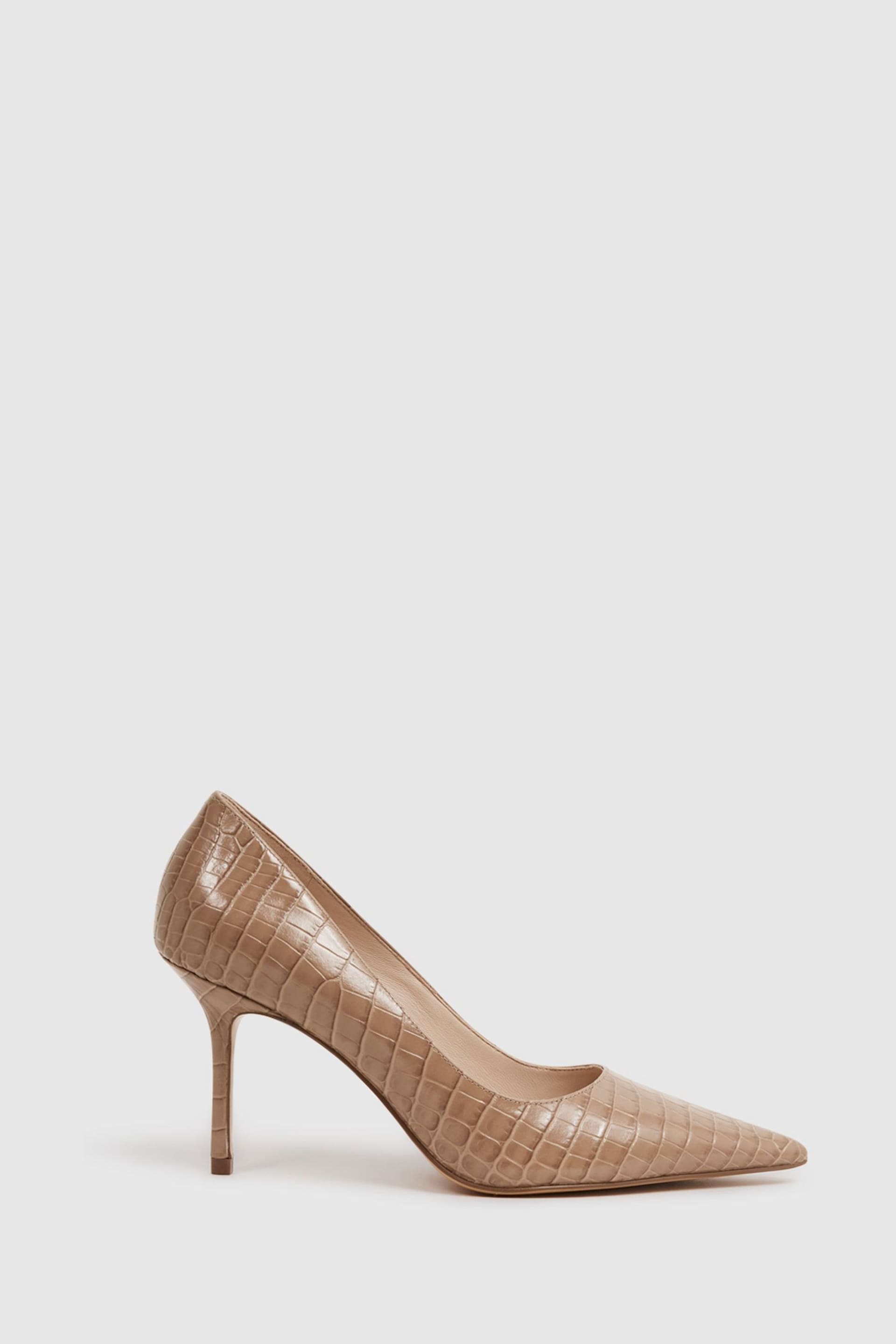 Reiss Camel Elina Mid Heel Leather Court Shoes - Image 1 of 6