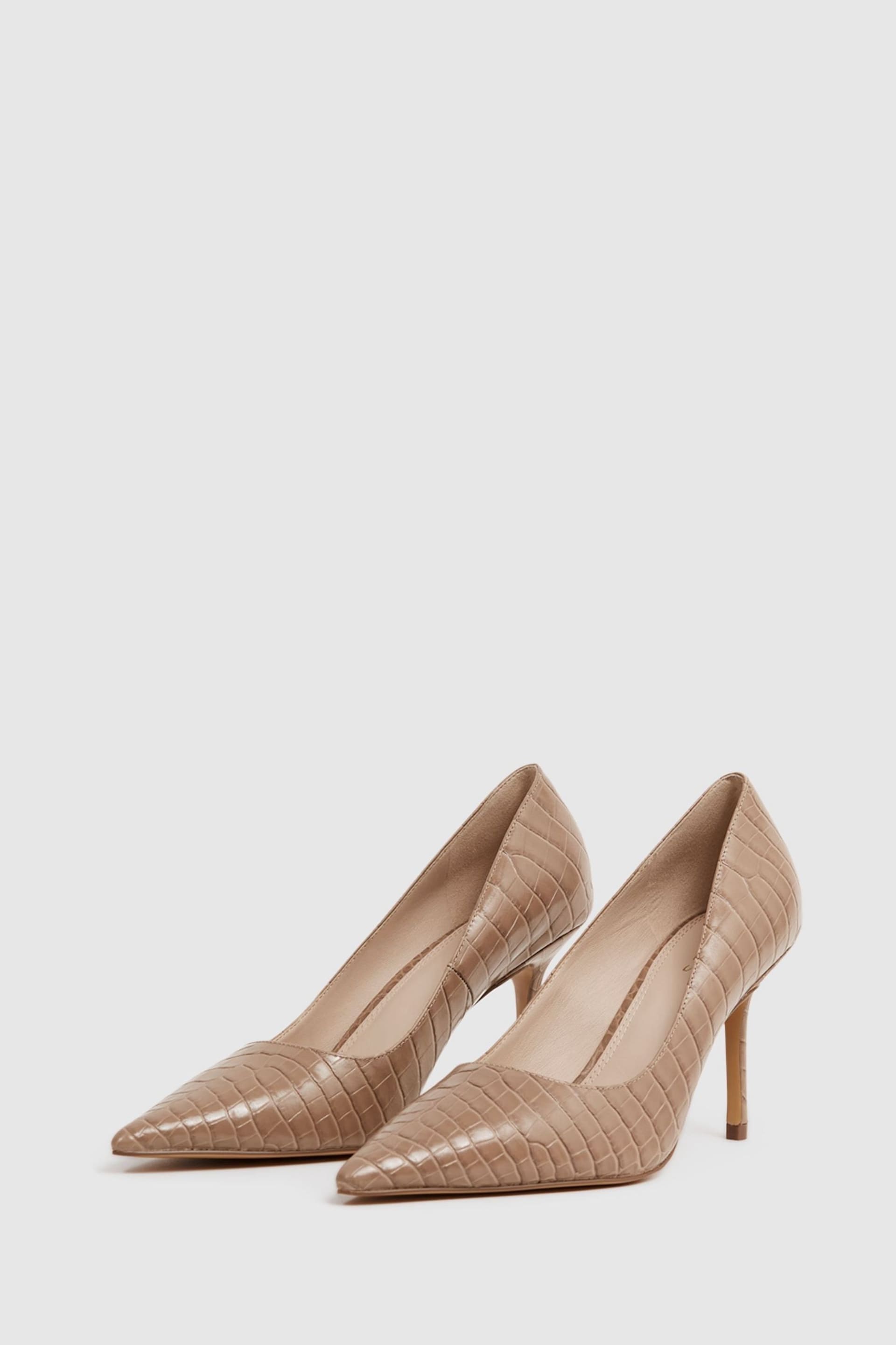 Reiss Camel Elina Mid Heel Leather Court Shoes - Image 4 of 6