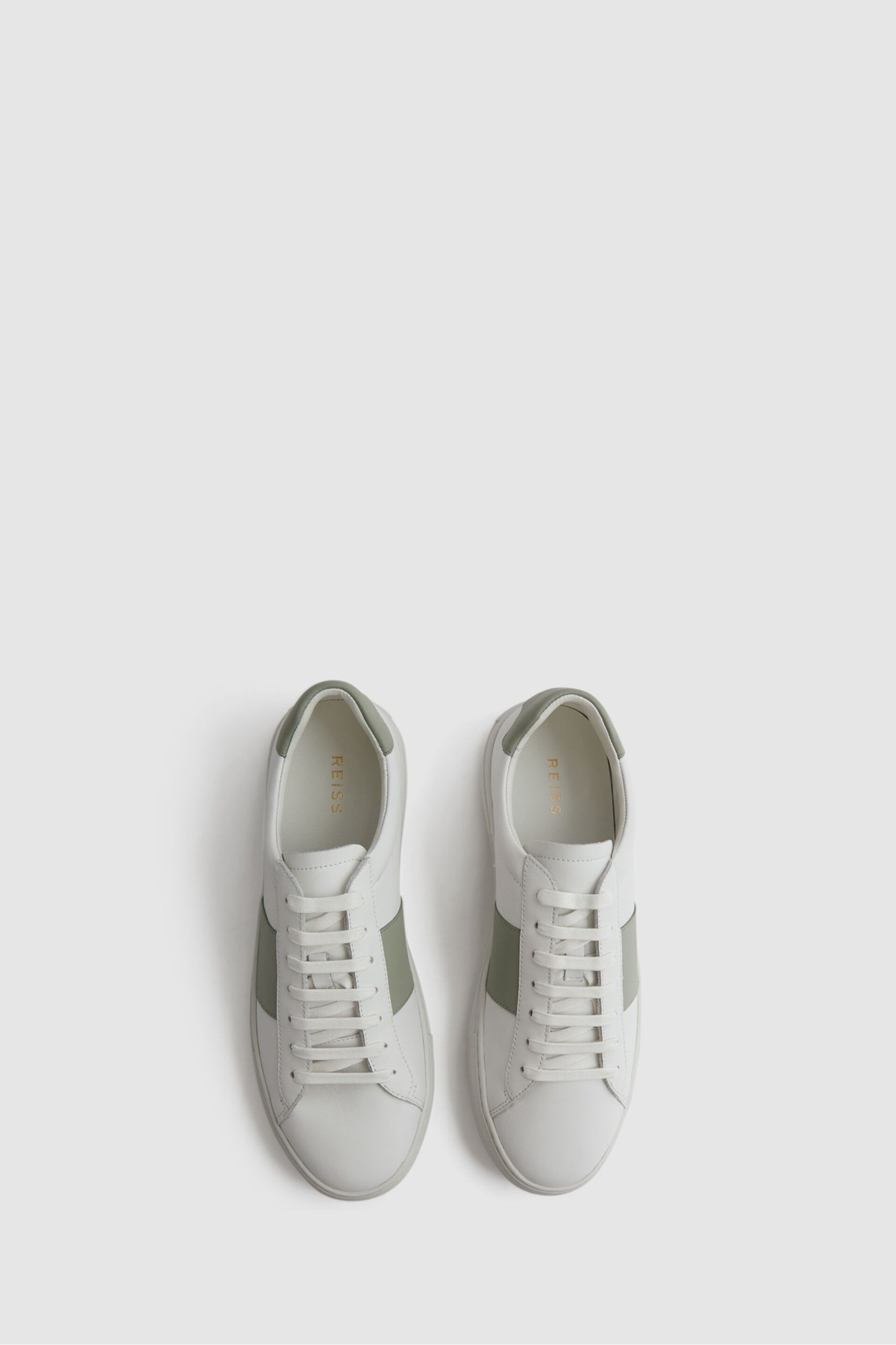 Reiss White/Sage Finley Stripe Leather Trainers - Image 3 of 4