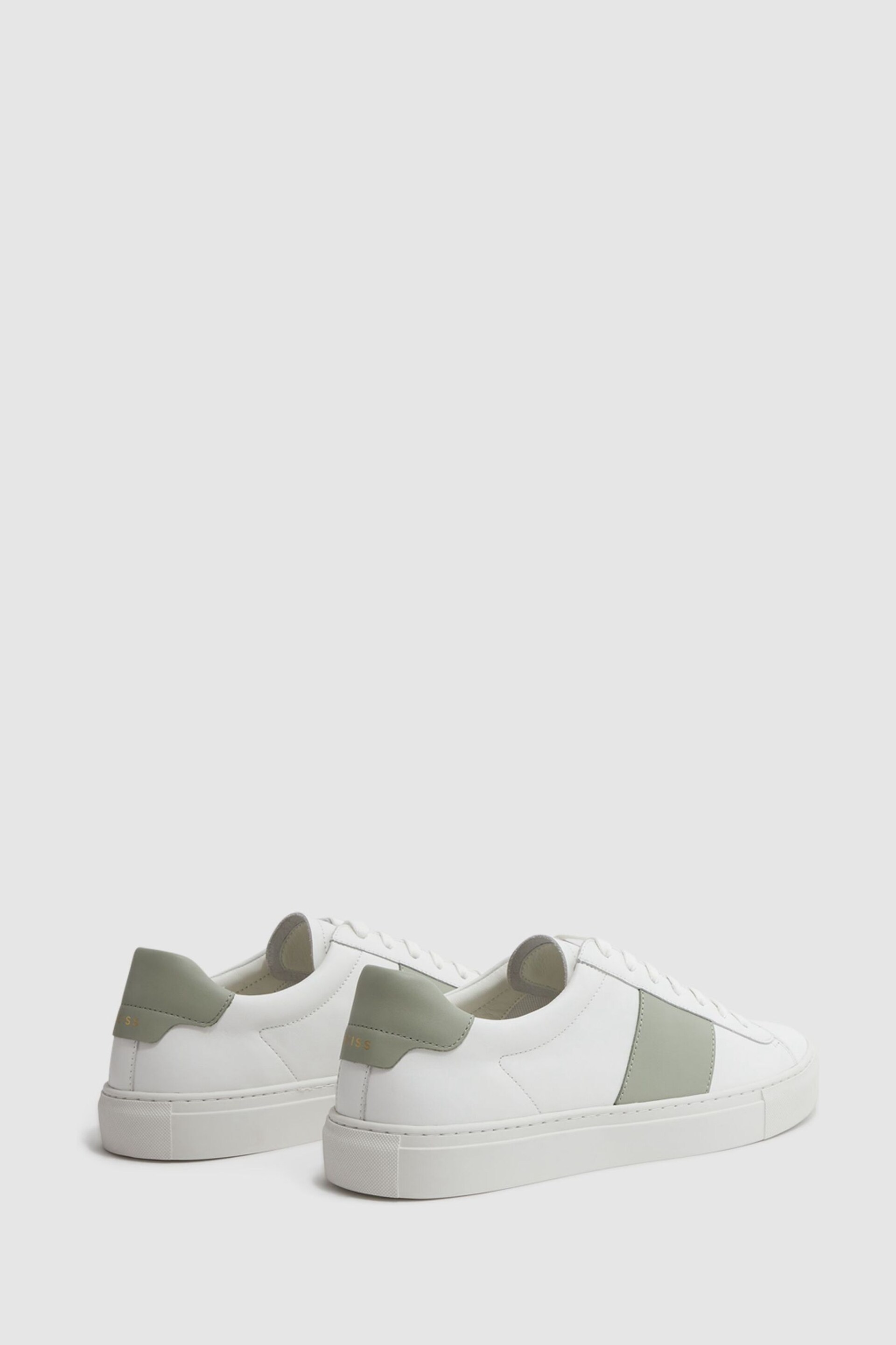 Reiss White/Sage Finley Stripe Leather Trainers - Image 4 of 4