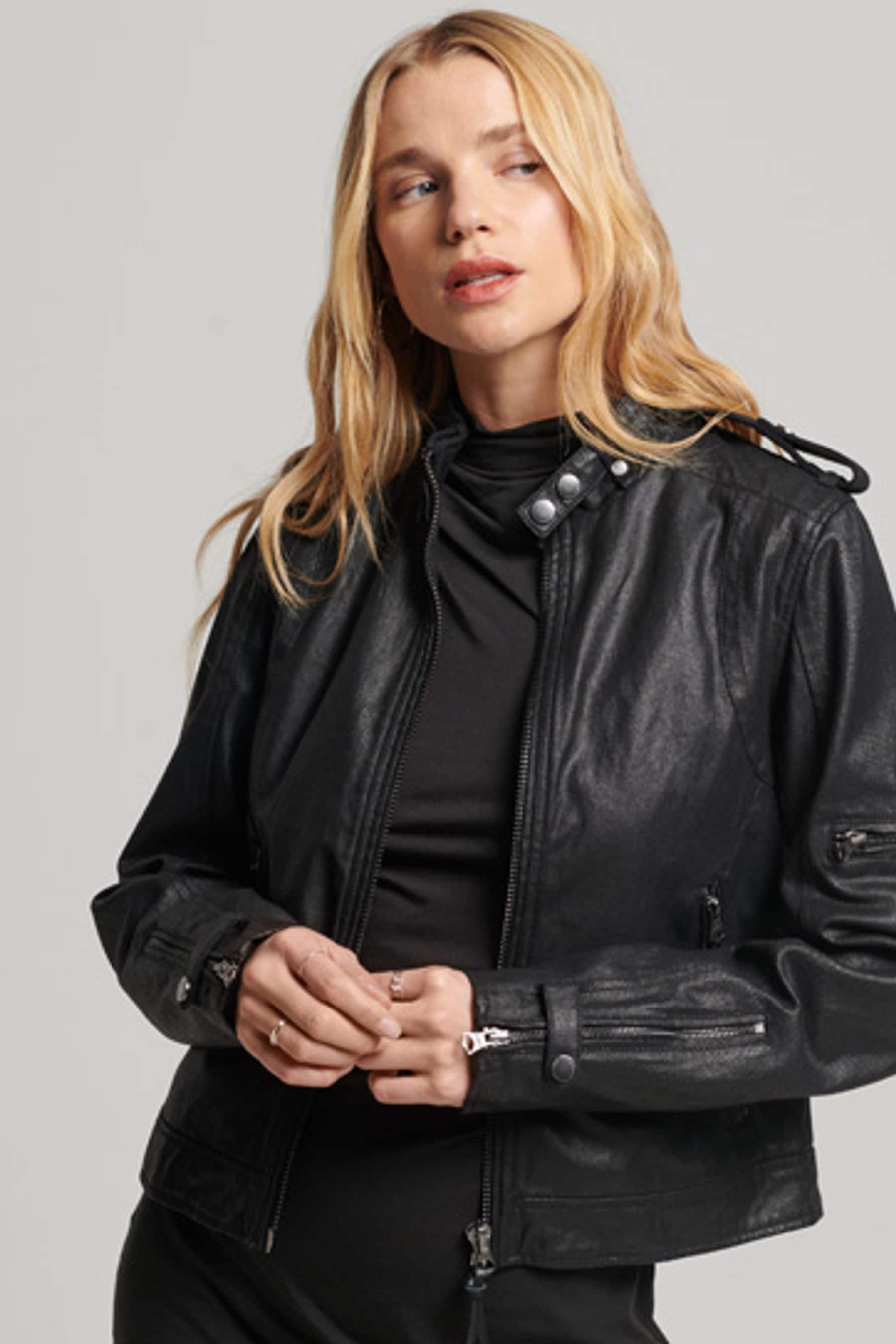 Superdry black leather racer jacket cheap