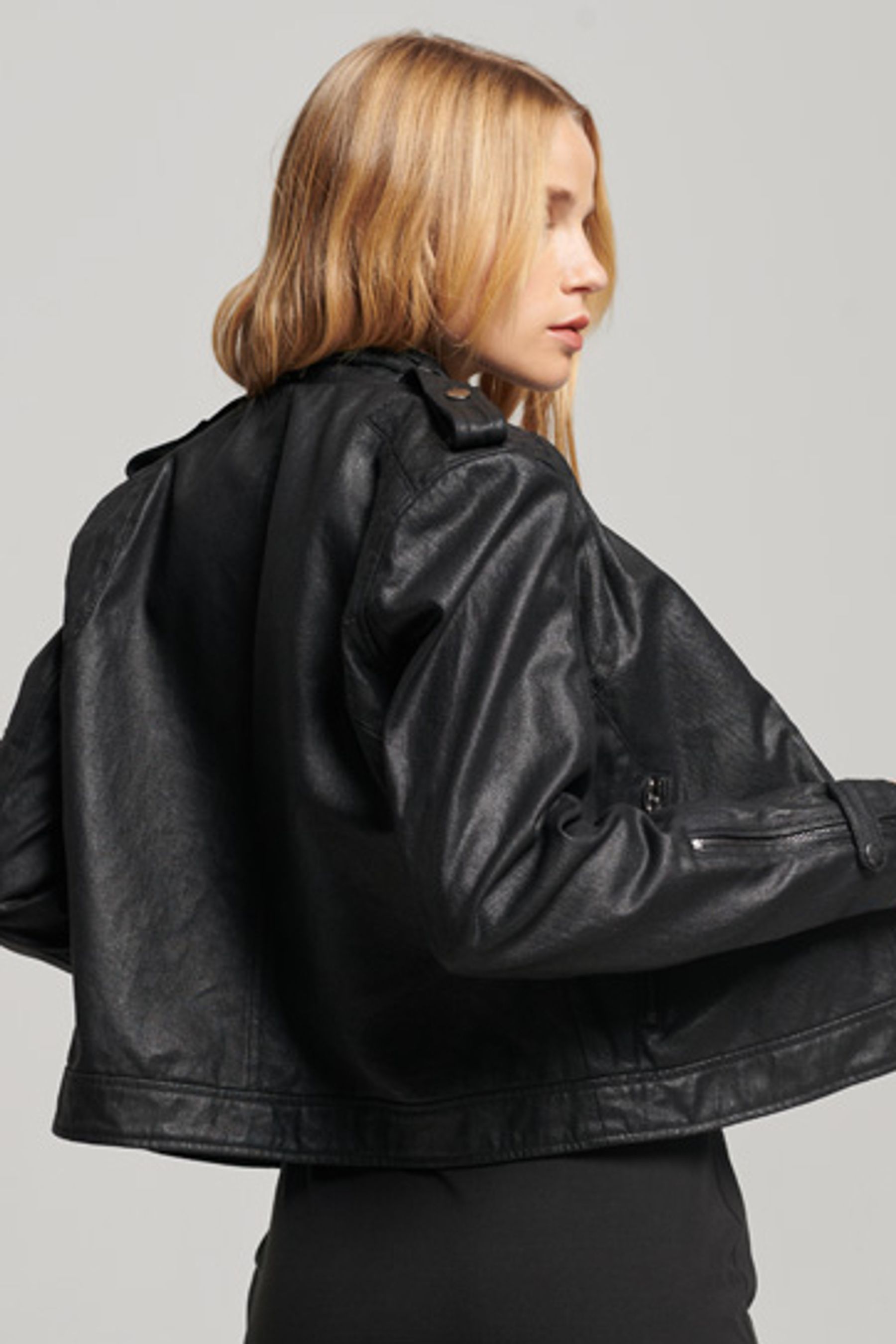 Superdry black leather racer jacket hotsell