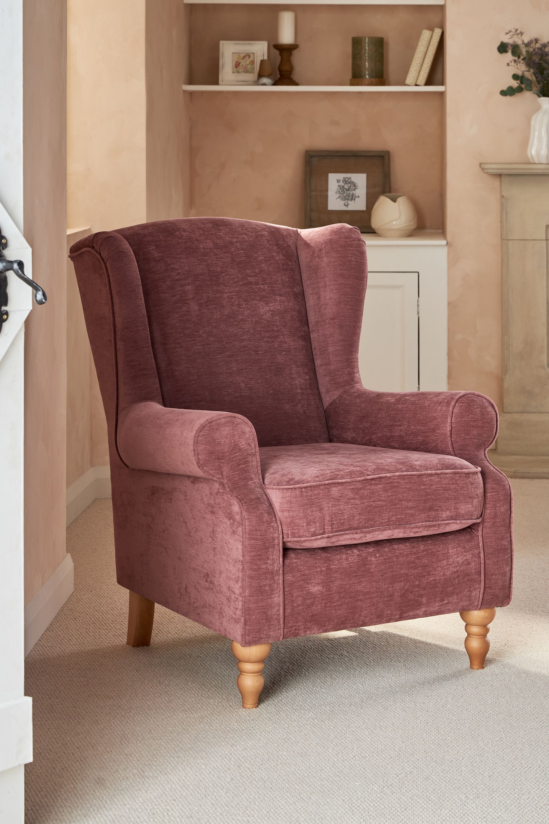 Buy Fine Chenille Mid Mulberry Red Sherlock Highback Armchair from the Next UK online shop