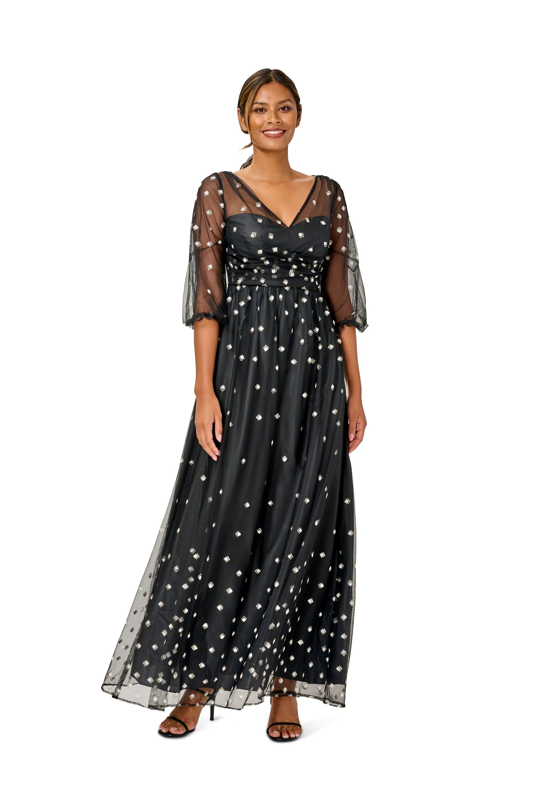 Buy Adrianna Papell Black Glitter Tulle Long Dress from Next Luxembourg