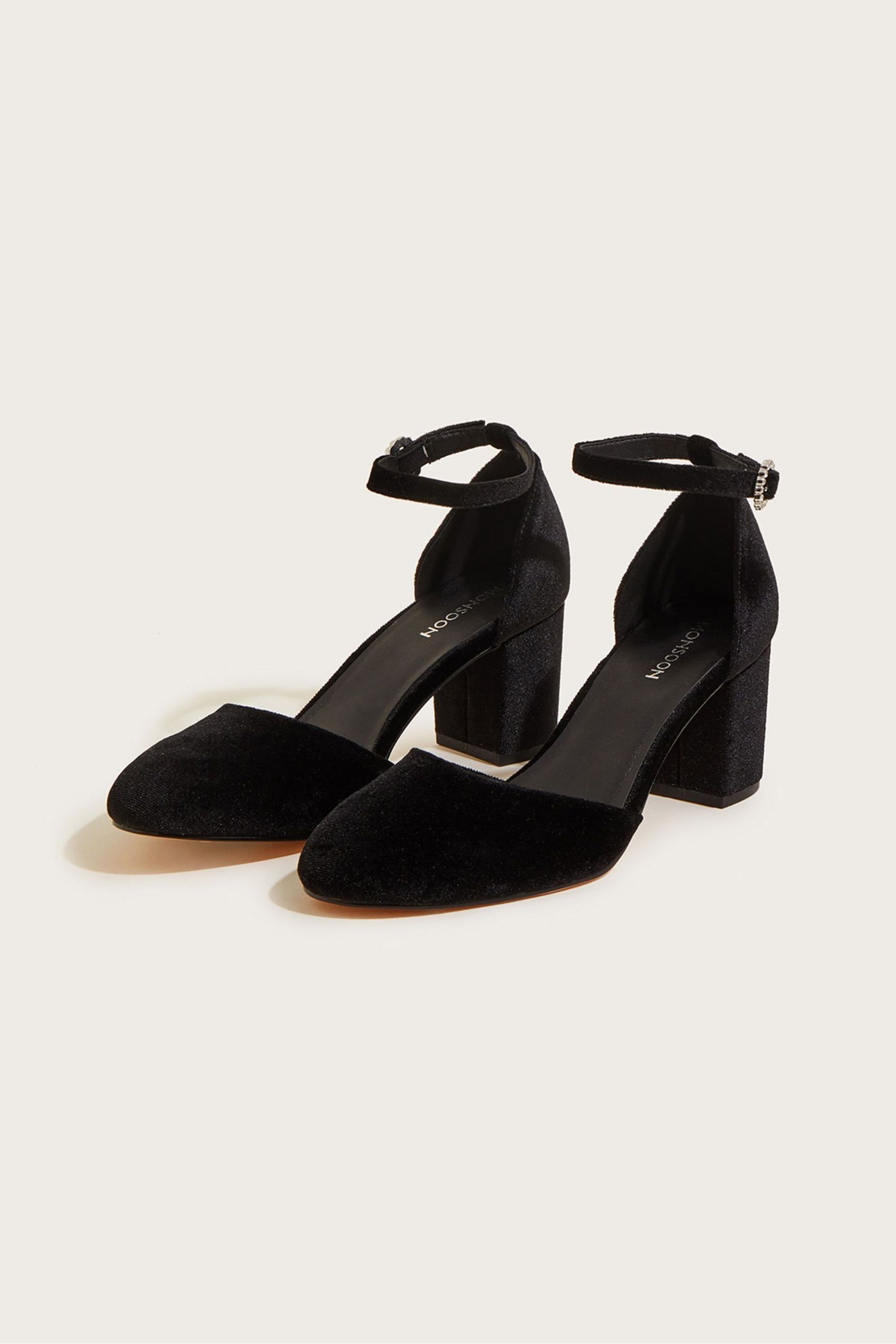 Buy Monsoon Black Closed Toe Diamante Buckle Velvet Heels from Next Luxembourg