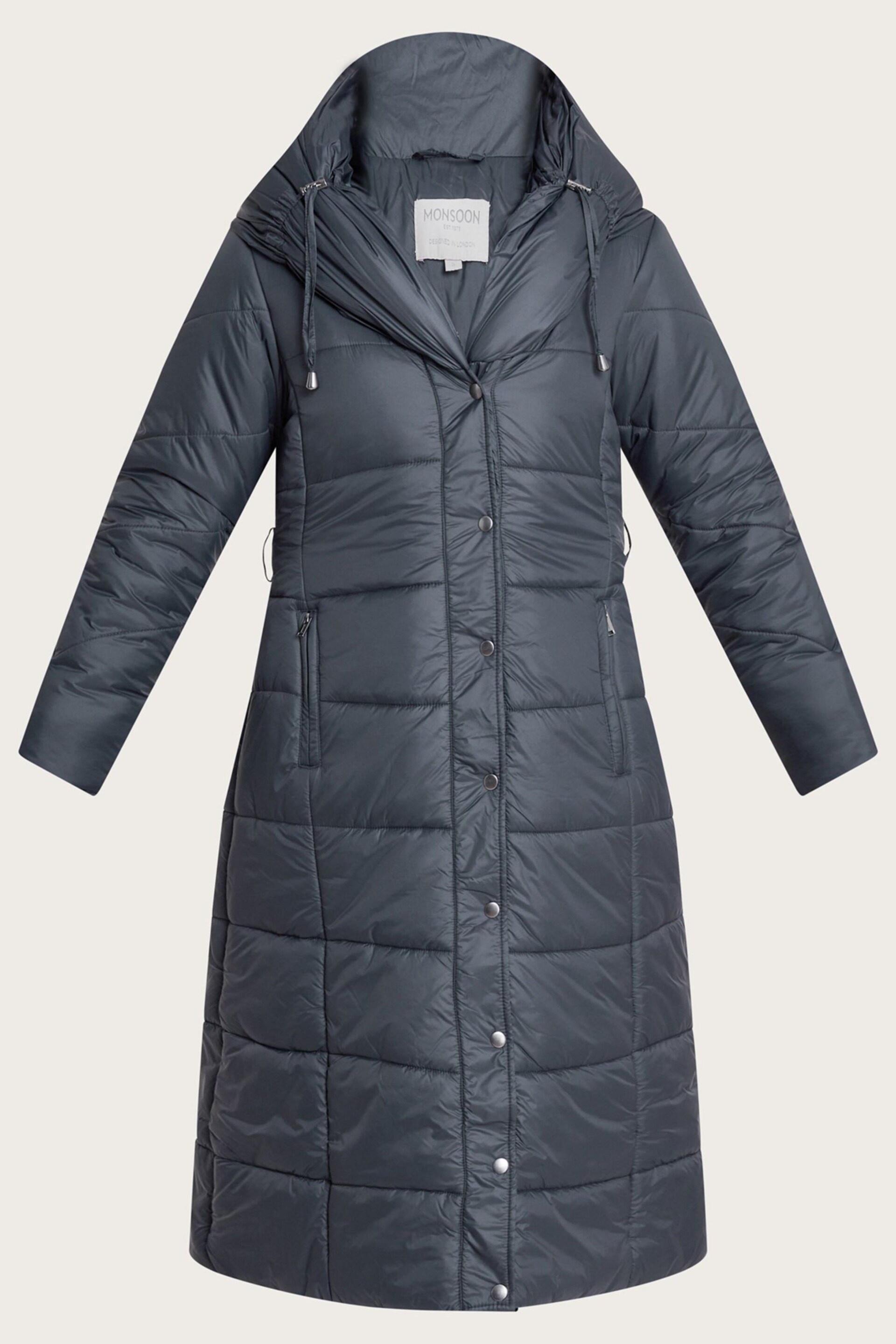 Monsoon Blue Sorena Belted Padded Midi Coat In Polyester - Image 5 of 5