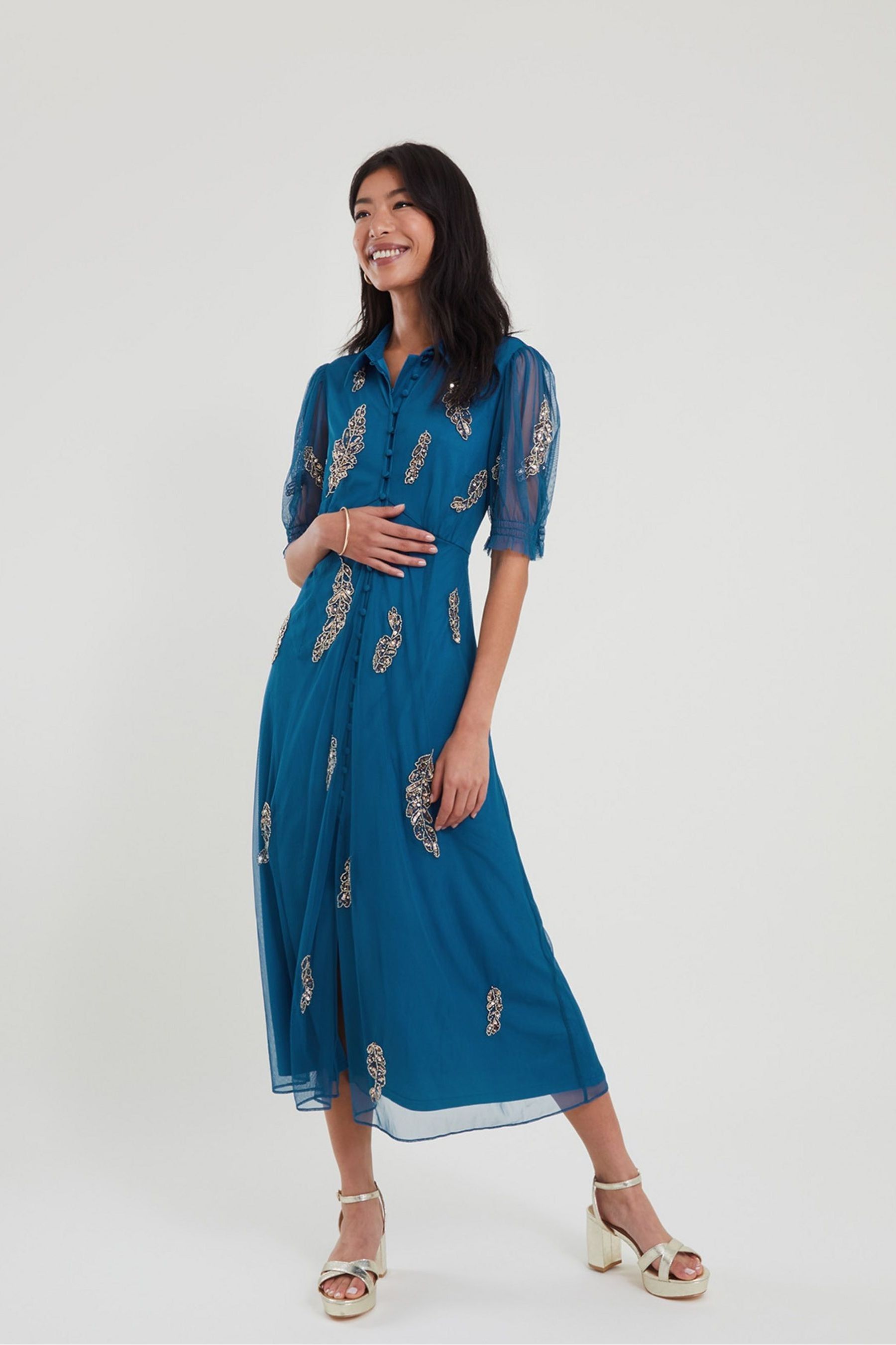 Buy Monsoon Blue Melissa Feather Embellished Shirt Dress from Next Austria