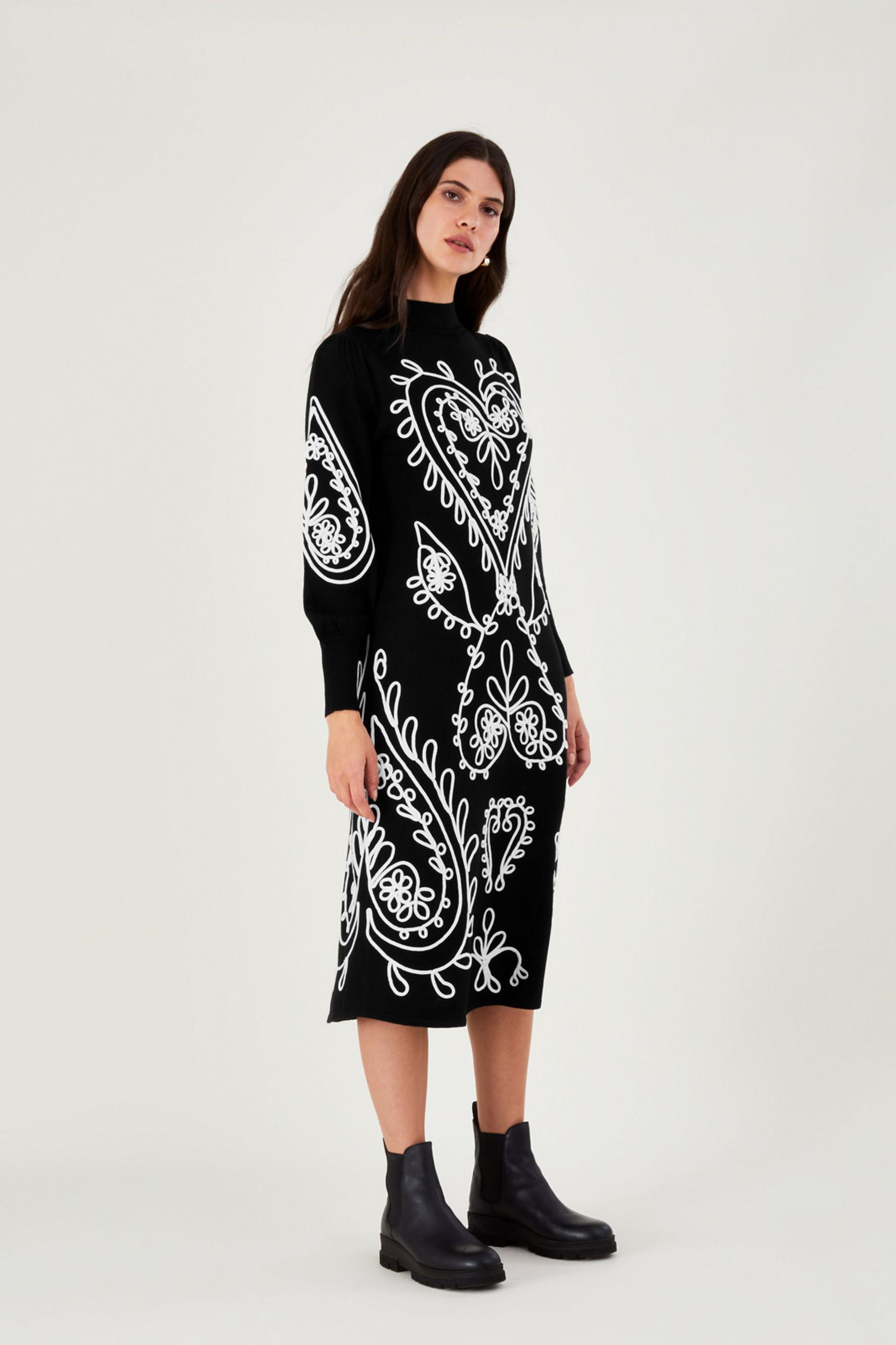 Buy Monsoon Heart Cornelli Embroidery Knit Black Dress from Next Luxembourg